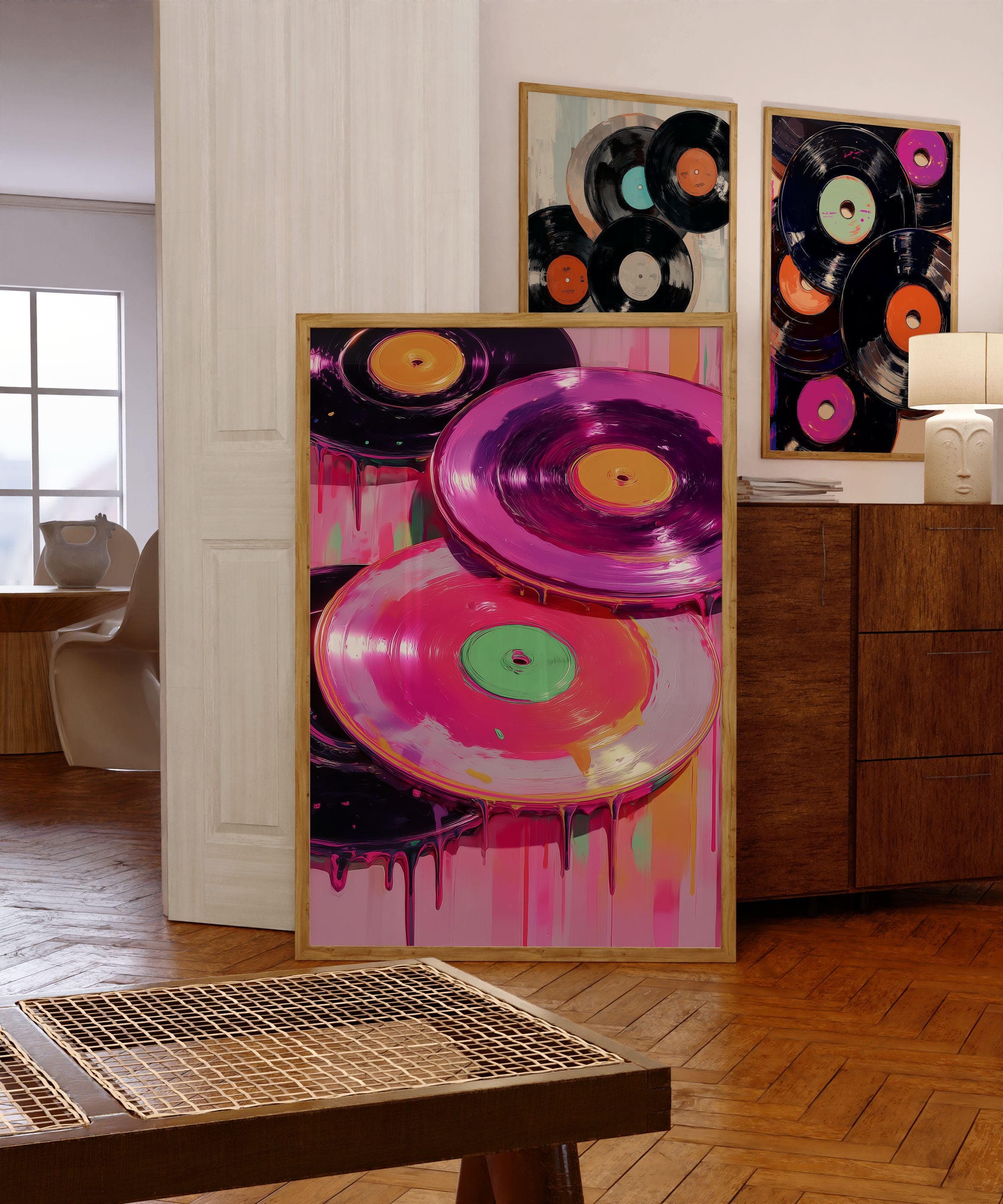 Dripping Vinyl Records Wall Print – Retro Pop Art, Music Lover Wall Art – Retro Vinyl Decor Print, Music Room Decor – Music Lover Gift Print