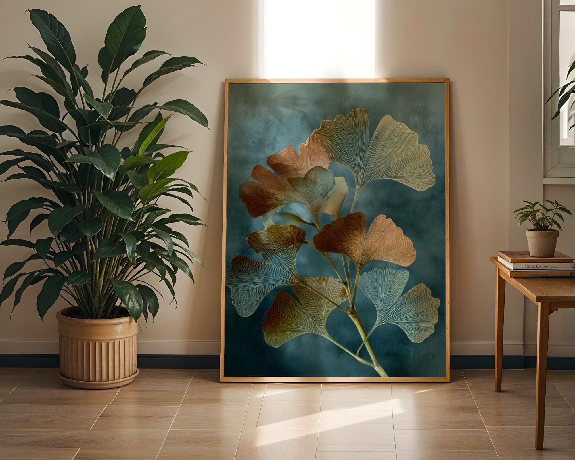 X Ray Ginkgo Leaf Botanical Wall Art Blue Green Gold Radiograph Print Modern Nature Decor, Botanical Print, Tranquil Zen Nature Print - view 3