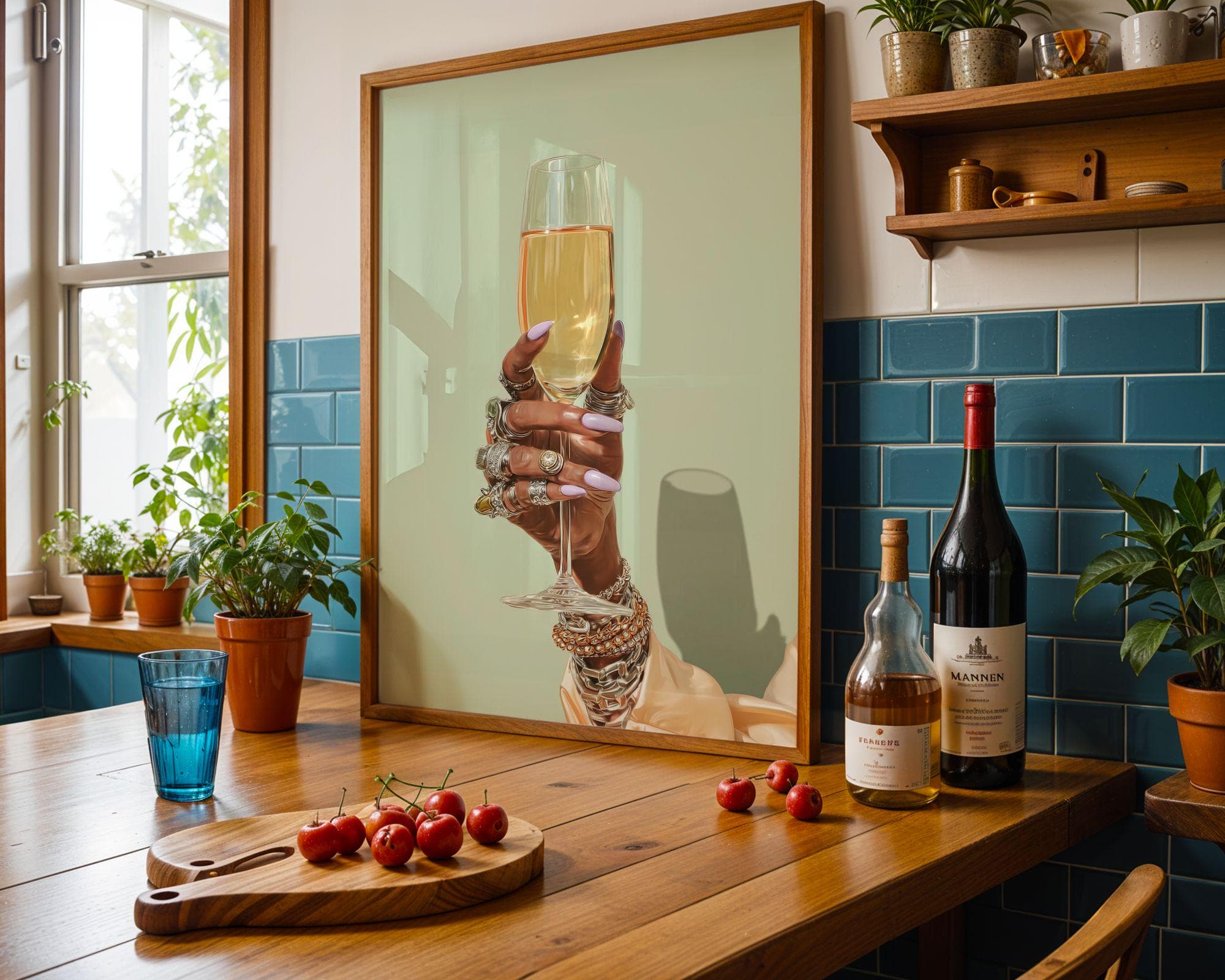 Black Woman Wall Art, Trendy Black Girl, Black Woman Painting, Bar Cart Decor, Modern Glam Wall Art, Feminine Jewelry Poster, Champagne Art - view 2