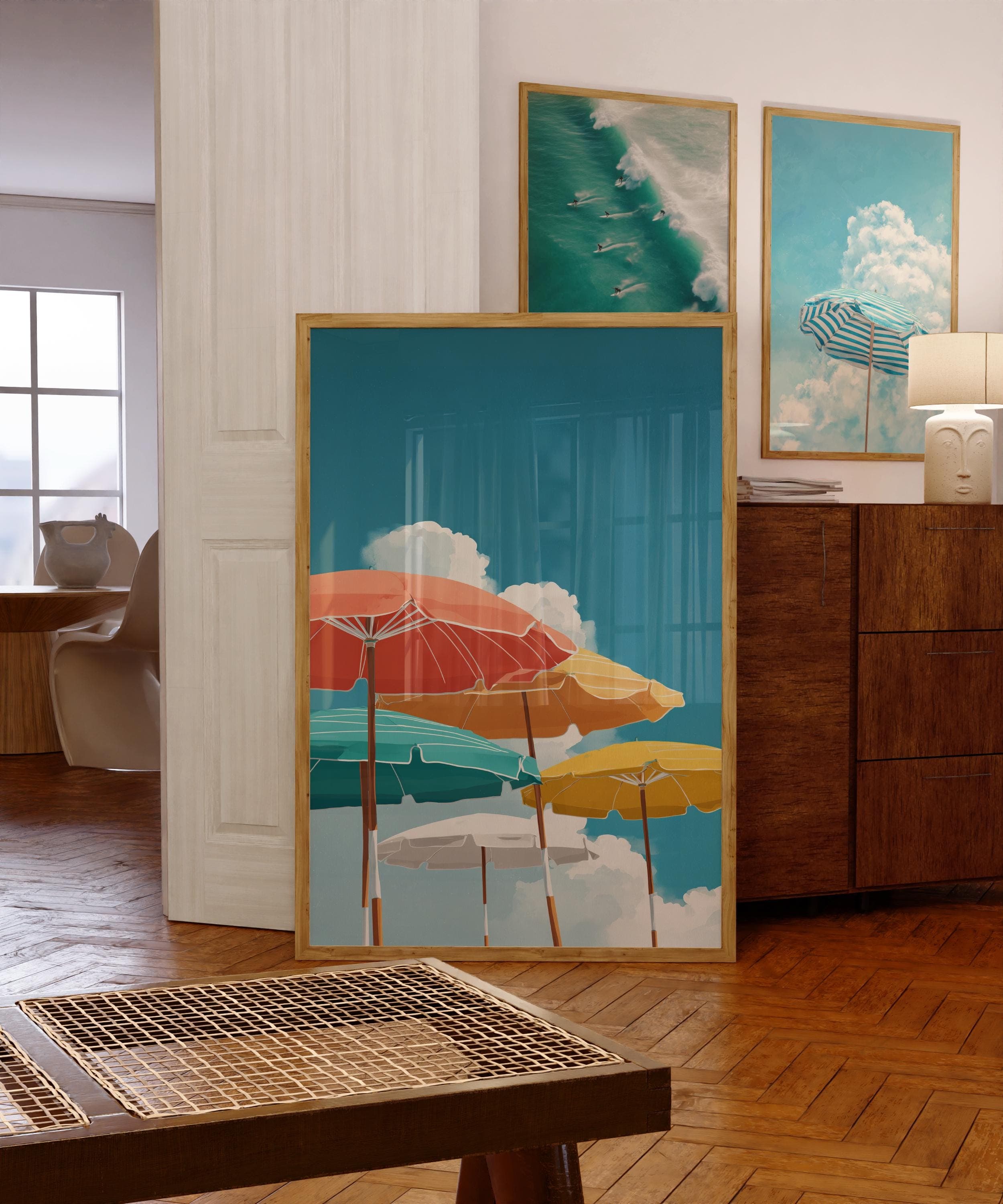 Retro Beach Umbrella Print: Colorful Coastal Wall Art (Digital Download