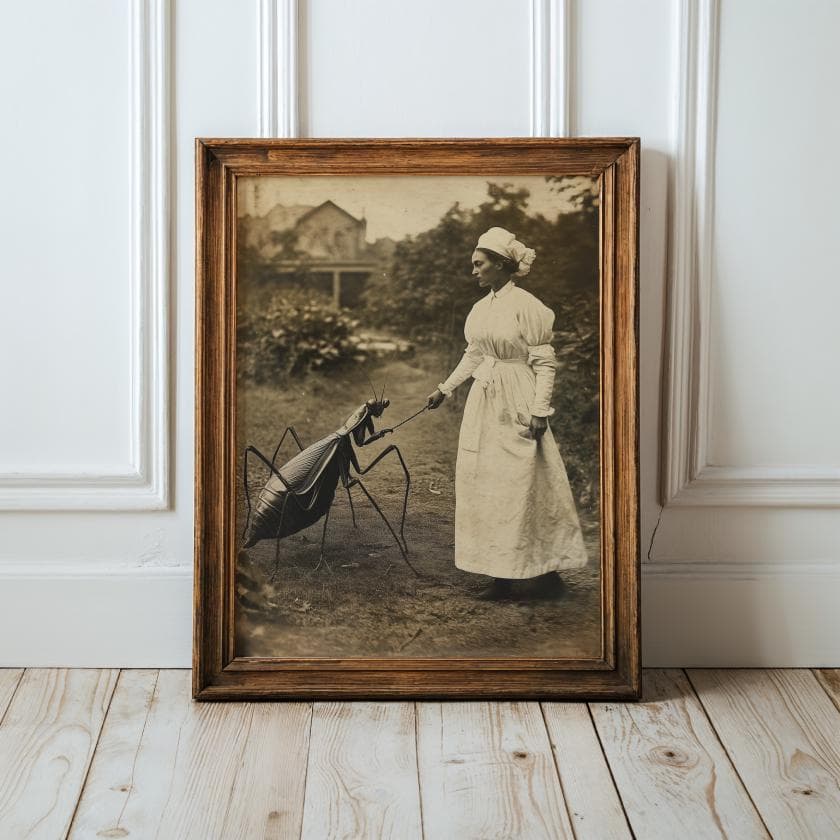 Giant Insect and Victorian Lady Fantasy Print, Odd Victorian Fantasy Art for Wall, Dark Academia Fantasy Poster, Quirky Gothic Surrealism