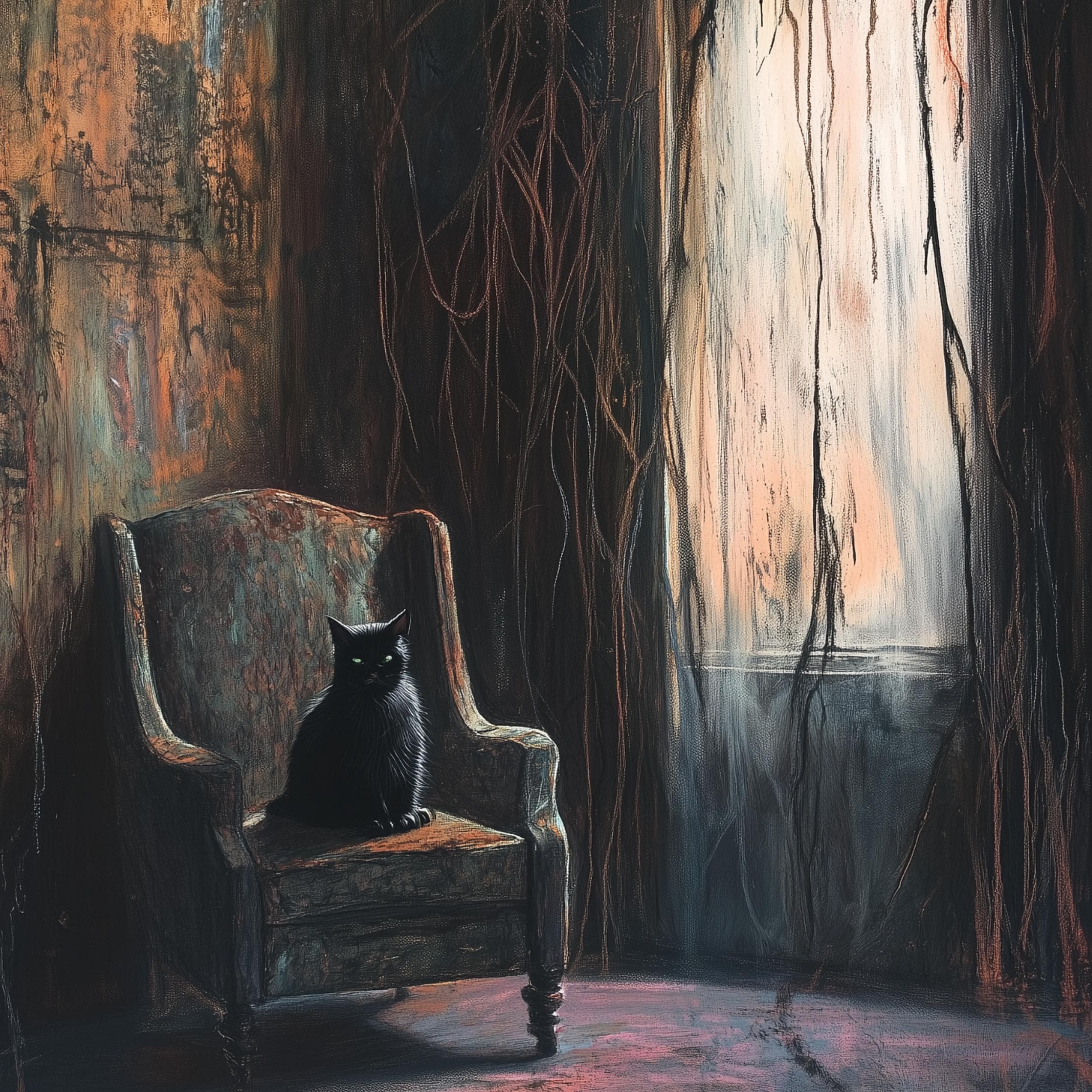 Gothic Black Cat Wall Art, Vintage Black Cat Wall Art, Mystical Cat and Moody Room Art, Moody Wall Art, Moody Digital Wall Art, Cat Poster - view 2