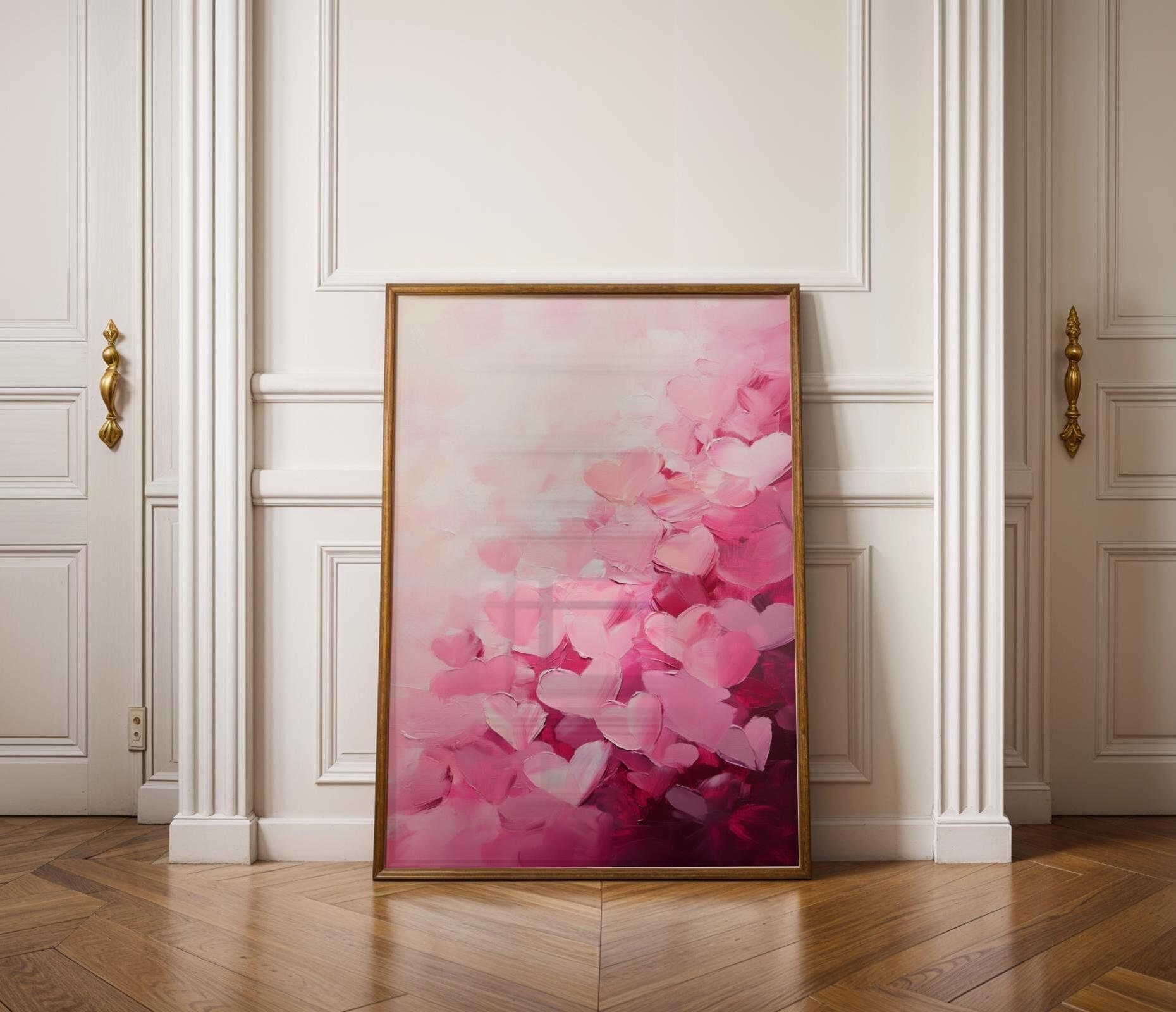 Romantic Abstract Heart Painting, Pink Heart Wall Art, Romantic Love Hearts Art, Love Wall Decor for Bedroom, Digital Heart Wall Decor