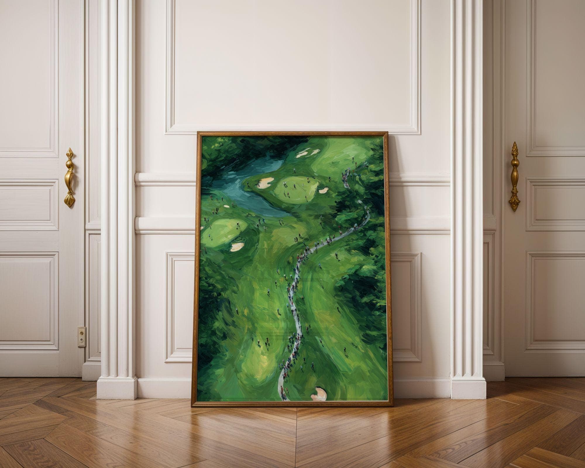 Aerial Golf Painting – Green Field Modern Wall Decor, Emareld Green Art, Sports Field Wall Art, Abstract Nature Wall Art, Golf Lover Gift