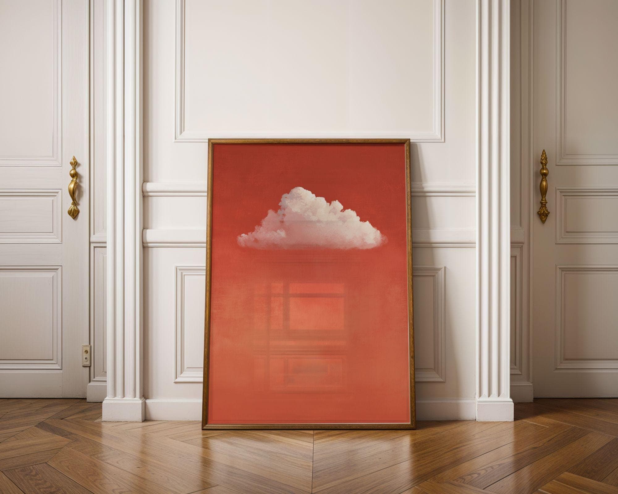 Pink Cloud on Coral – Minimal Wall Art, Scandinavian Wall Decor, Orange Wall Decor, Orange Prints, Soft Pink Cloud Poster, Digital Art - view 4