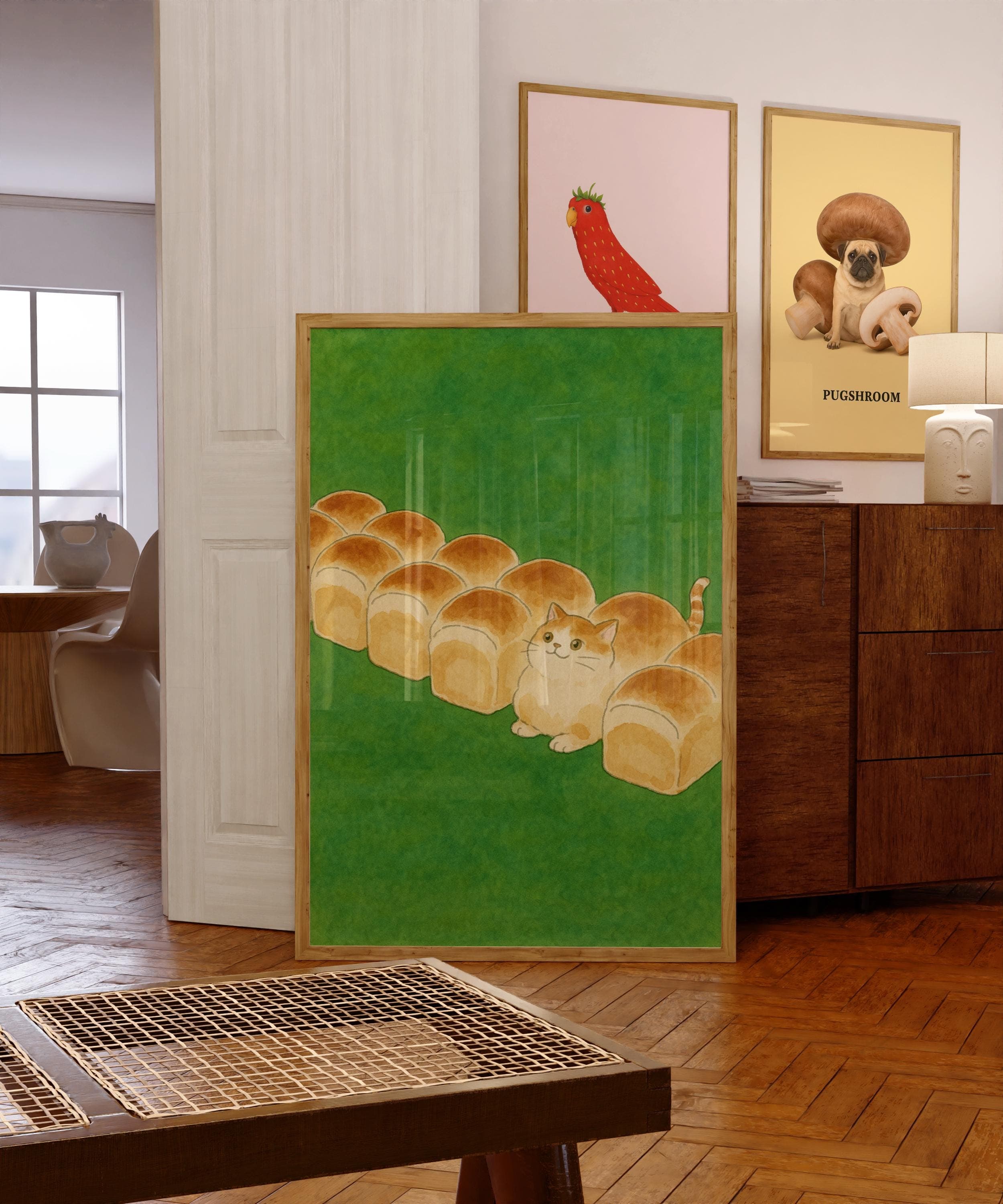 Funny Cat Loaf Print, Watercolor Cat Bread Poster (Digital Download)