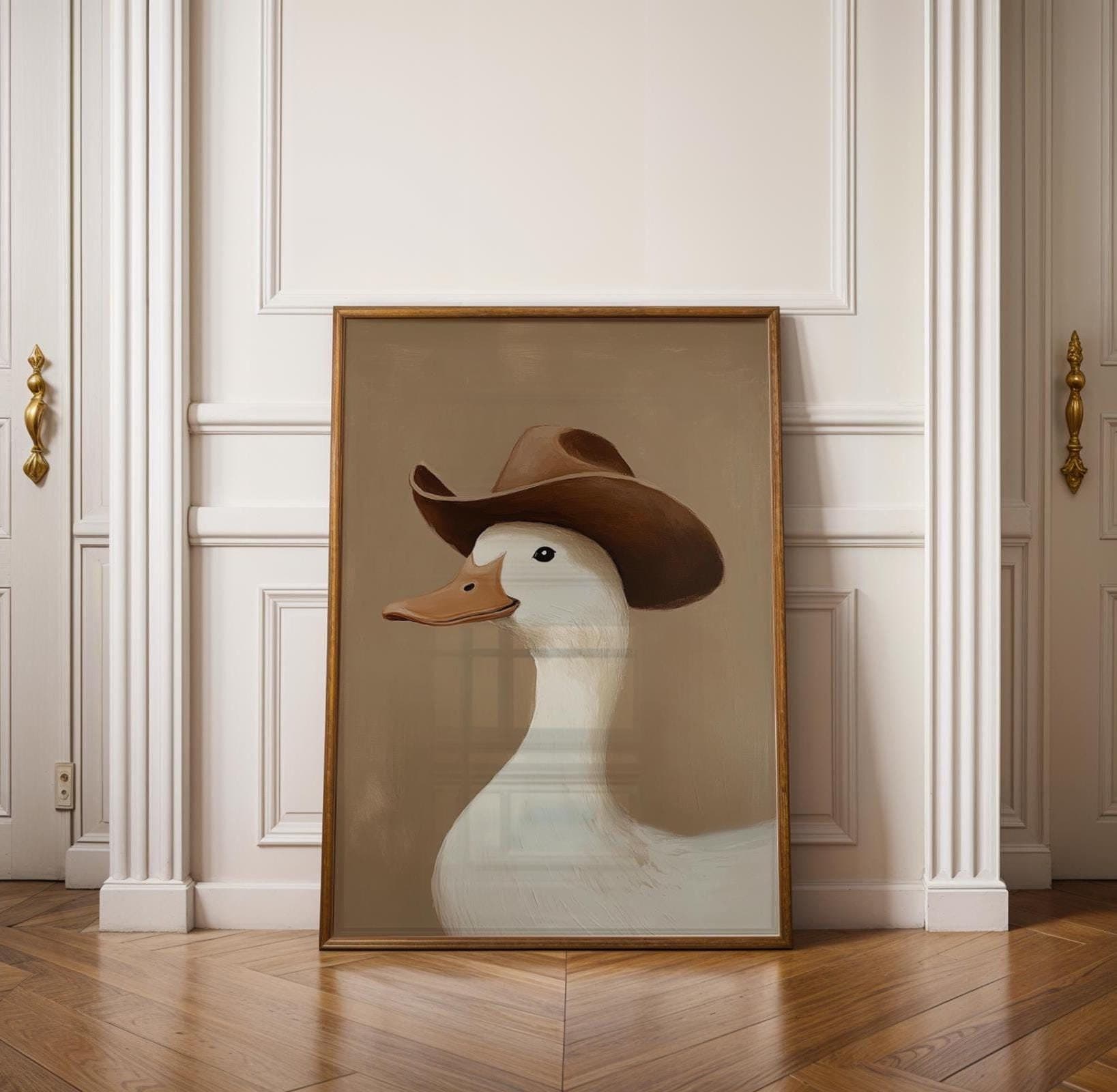 Silly Cowboy Goose Print, Brown Western Nursery Printable Art, Neutral Southeastern Boy Room Animal Wall art, Cowboy hat, Digital Download