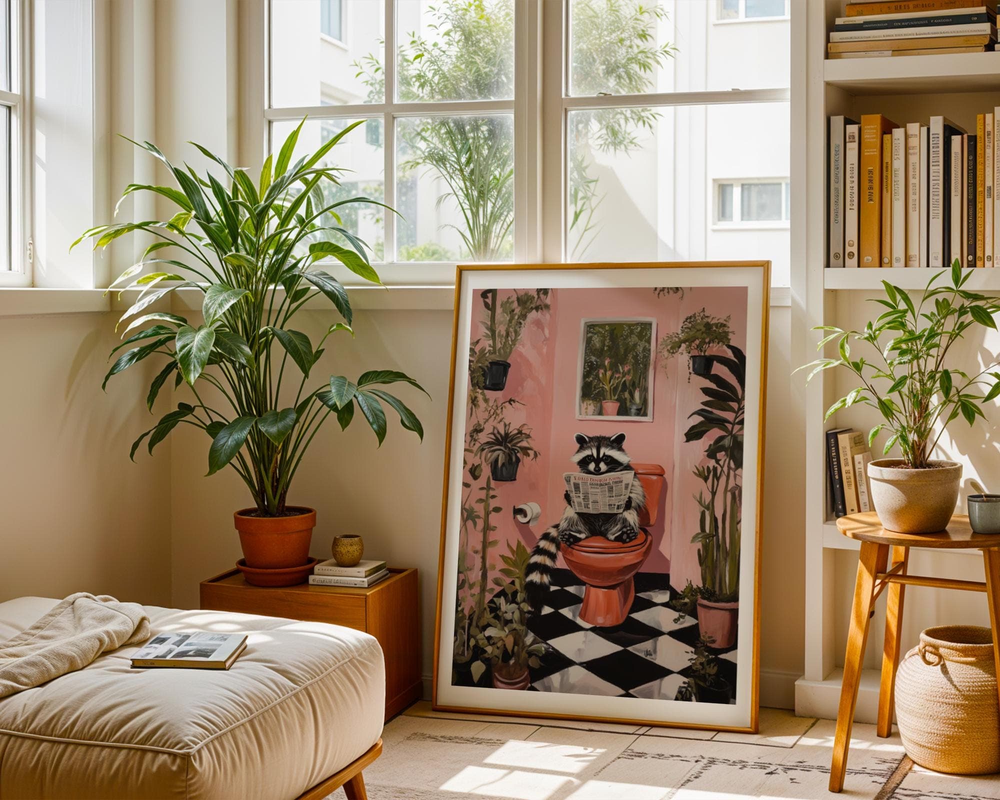 Cute Racoon on Toilet, Funny Bathroom Decor, Pintable Racoon, Funny Racoon Reading on Toilet, Humor Cute Racoon Poster, Matisse Painting - view 6