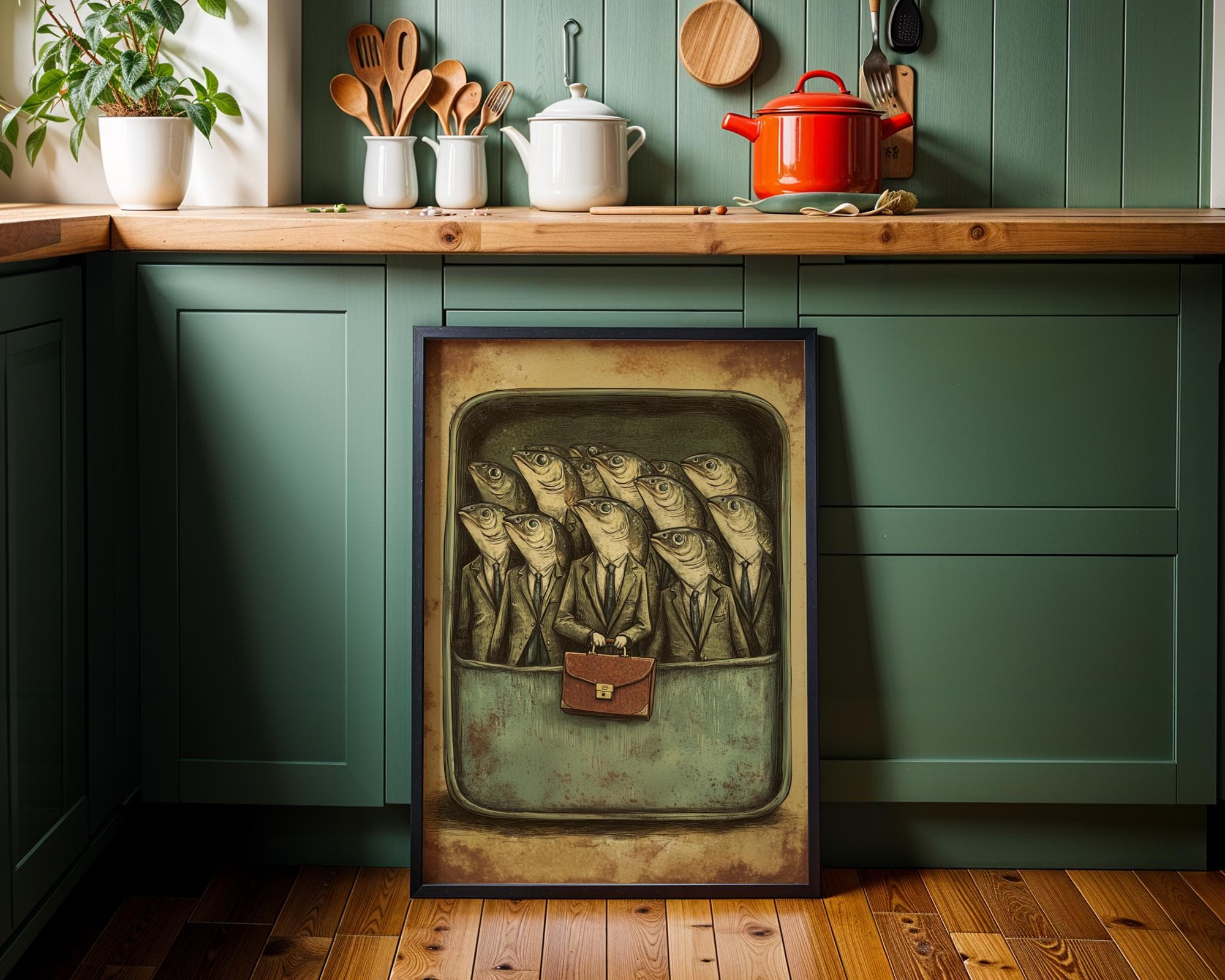 Funny Sardine Painting, Funny Retro Surrealism Wall Print, Dark Humor Wall Decor, Vintage Sardine Print, Digital Download, Sardine Art - view 6