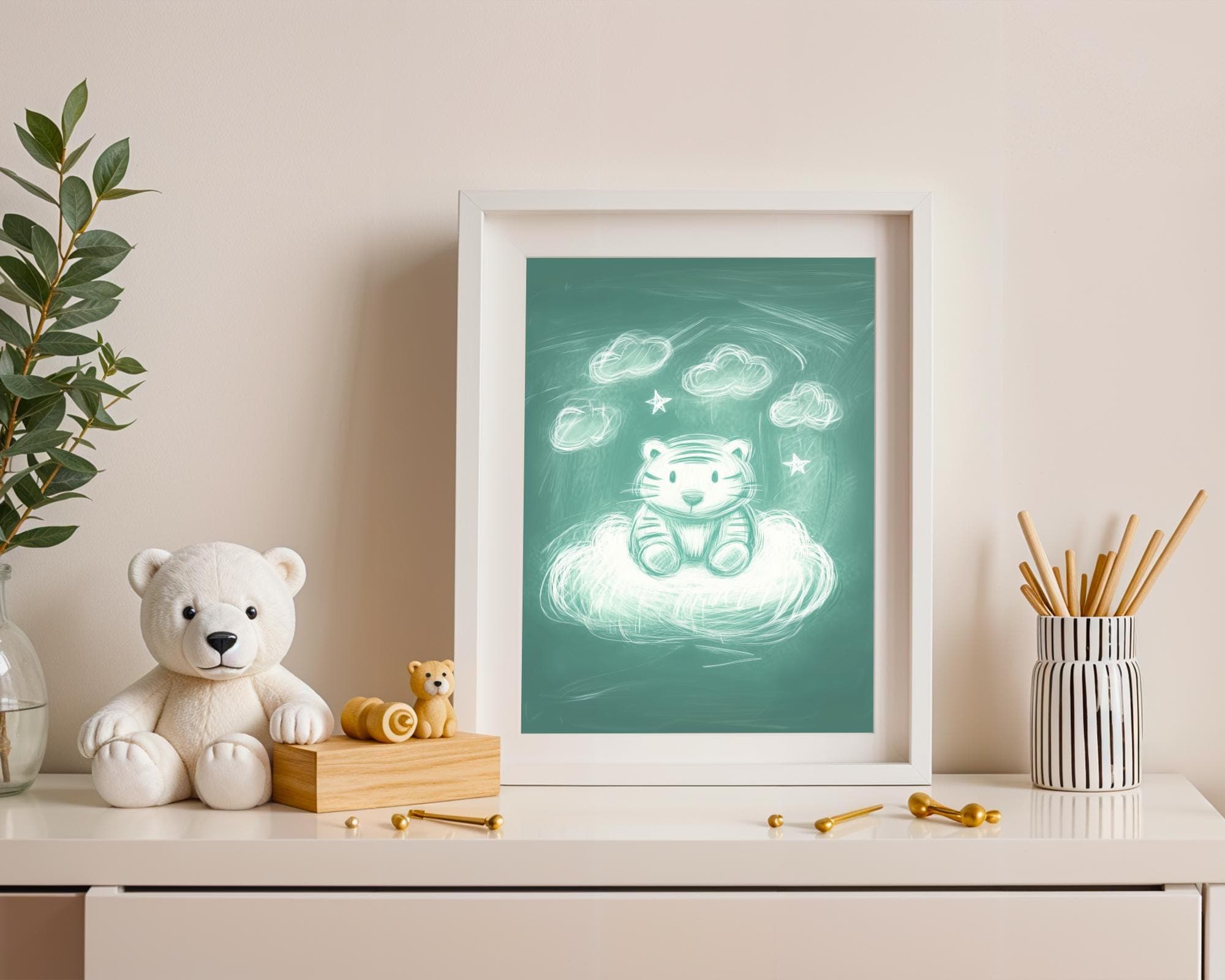 Chalkboard Tiger Nursery Wall Art, Baby Tiger Wall Art, Cute Baby Room Decor, Tiger Kids Room Poster, Printable Baby Tiger Art, UNFRAMED - view 3