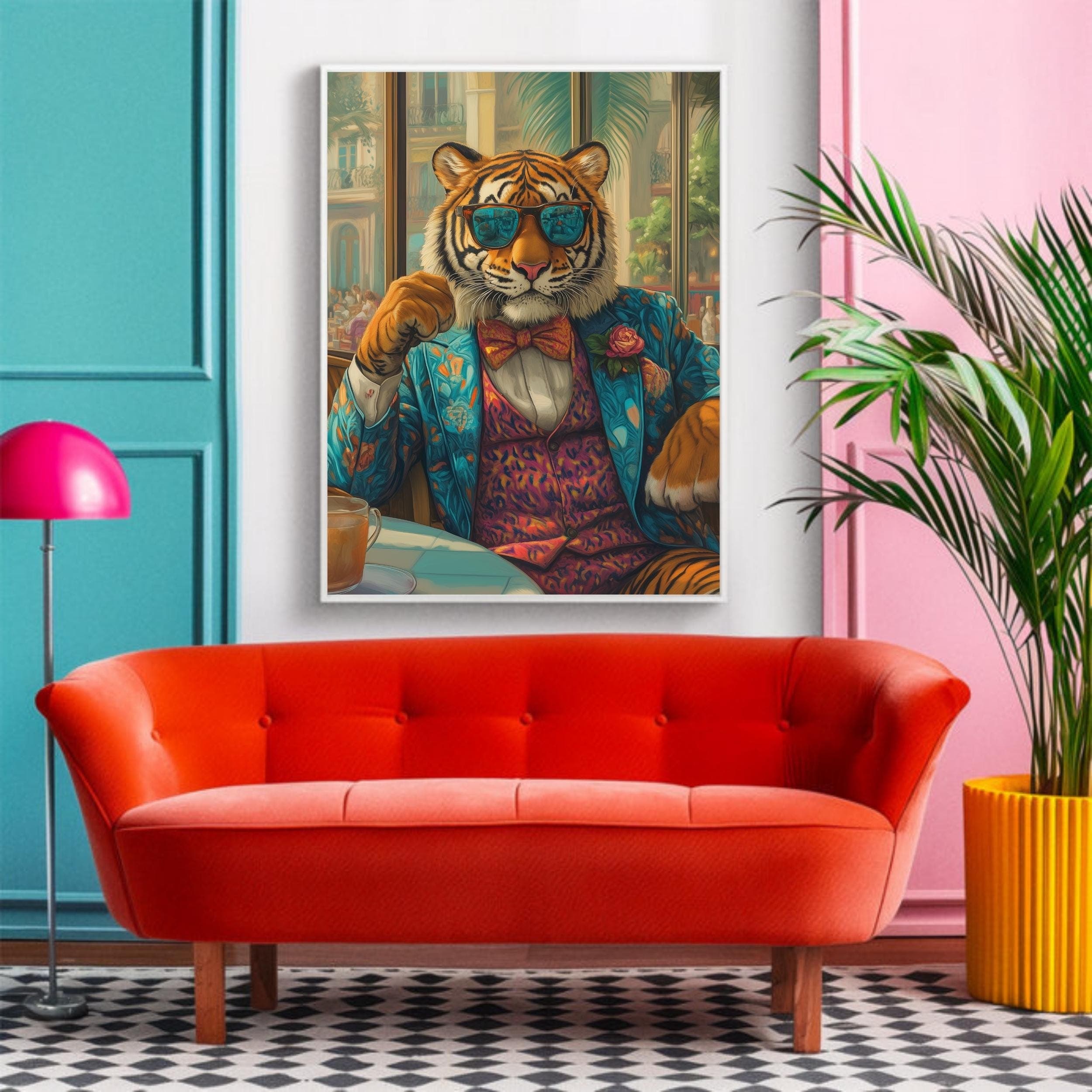 Maximalist Tiger Poster, Aesthetic Tiger Maximalist Decor, Preppy Dorm Decor, Cute Apartment Decor, Eclectic Home Decor, Funky Wall Art - view 5