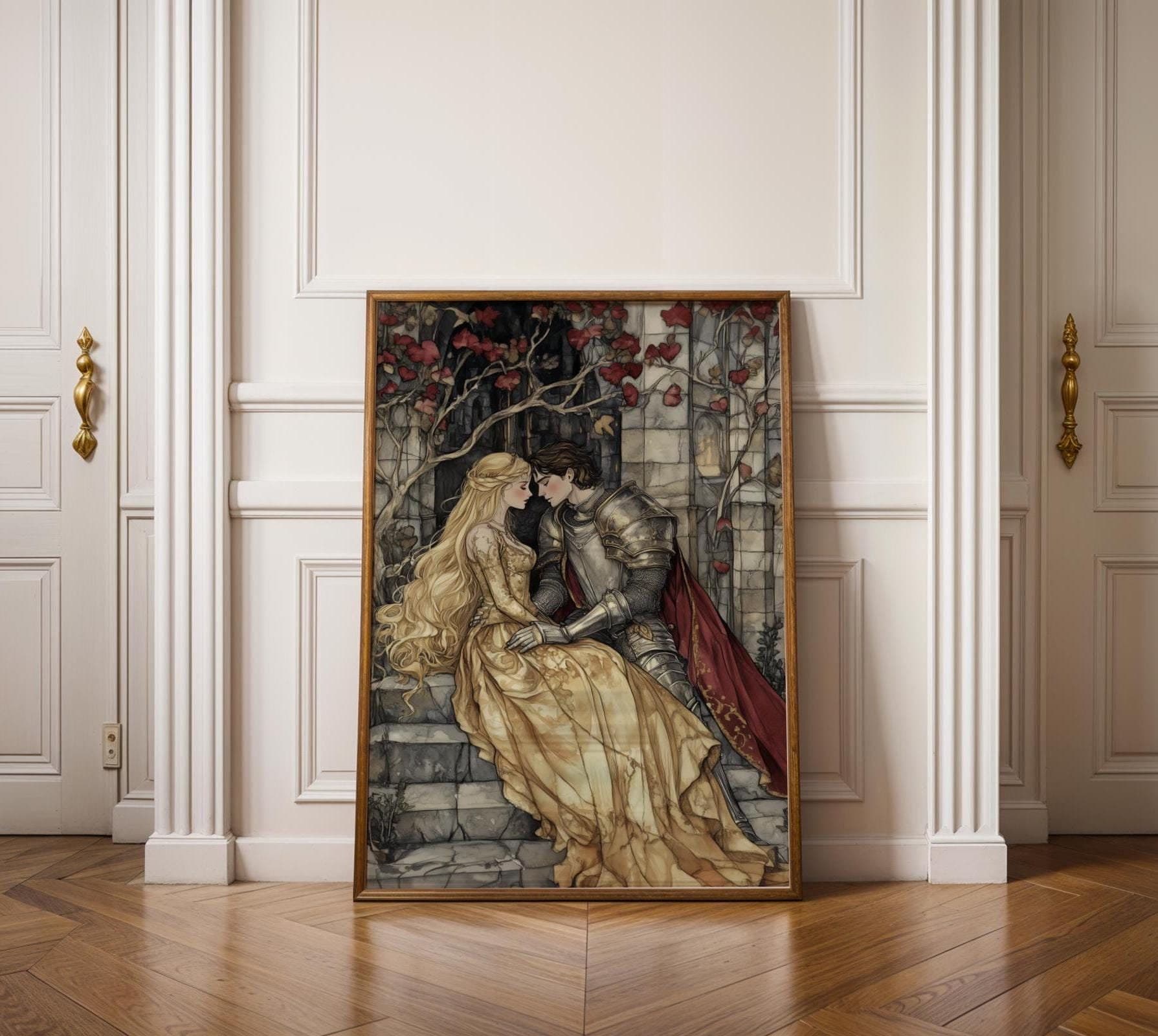 Medieval Knight Art Print, Medieval Princess Art Print, Romantic Fairytale Digital Print, Medieval Love Print, Medieval Lovers Digital Art