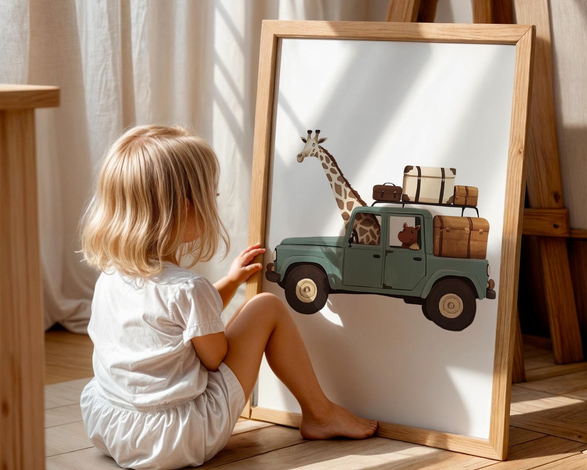 Whimsical Safari Animal Wall Art, Nurserywall Art, Farmhouse Safari Animal Art, Nursery Animal Travel Painting, Safari Animals Home Decor - view 7