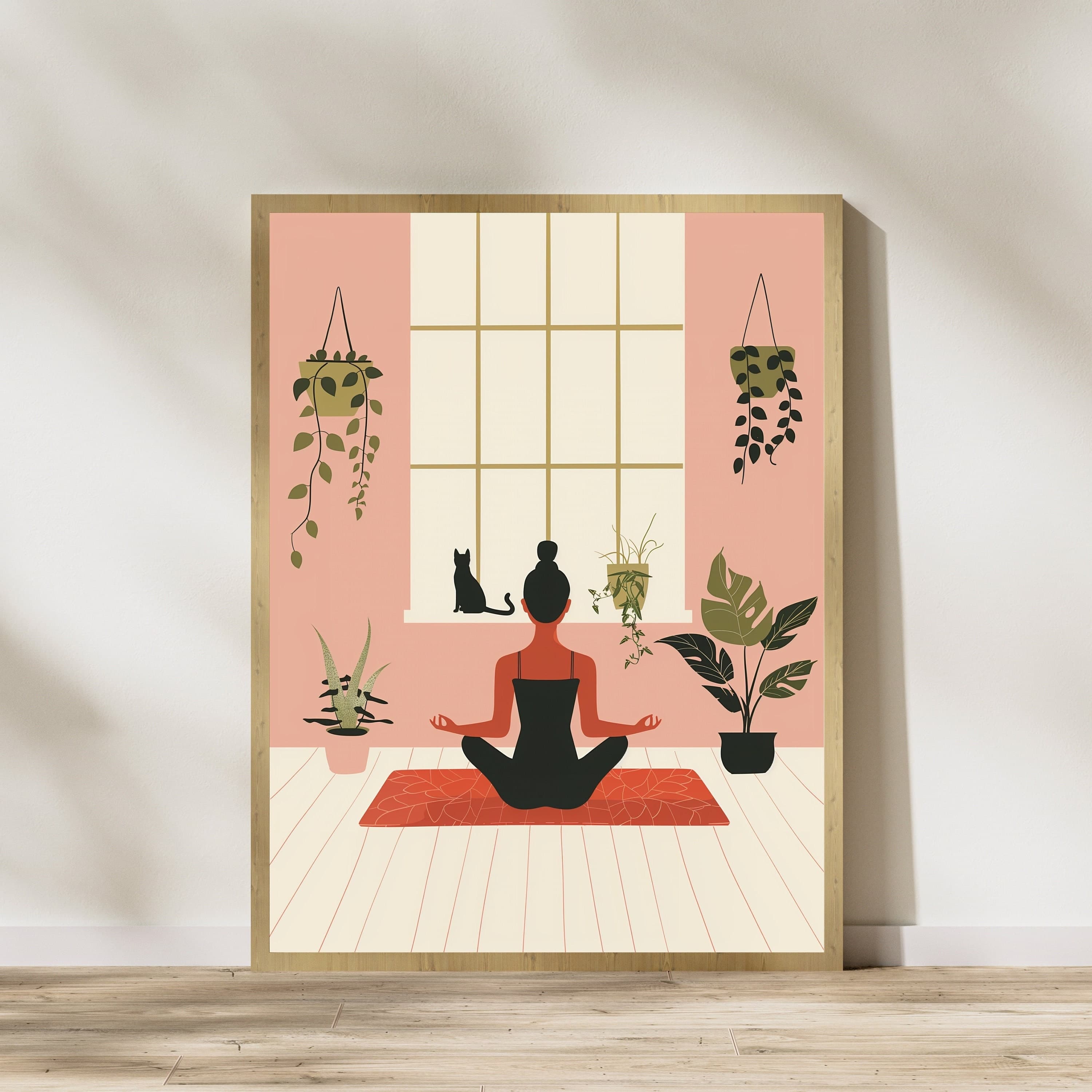 Yoga Cat and Woman Print, Cat Yoga Print, Black Cat Art, Yoga Room Decor,Yoga Lover,Serene Yoga Meditation Art Print, International Cat Day