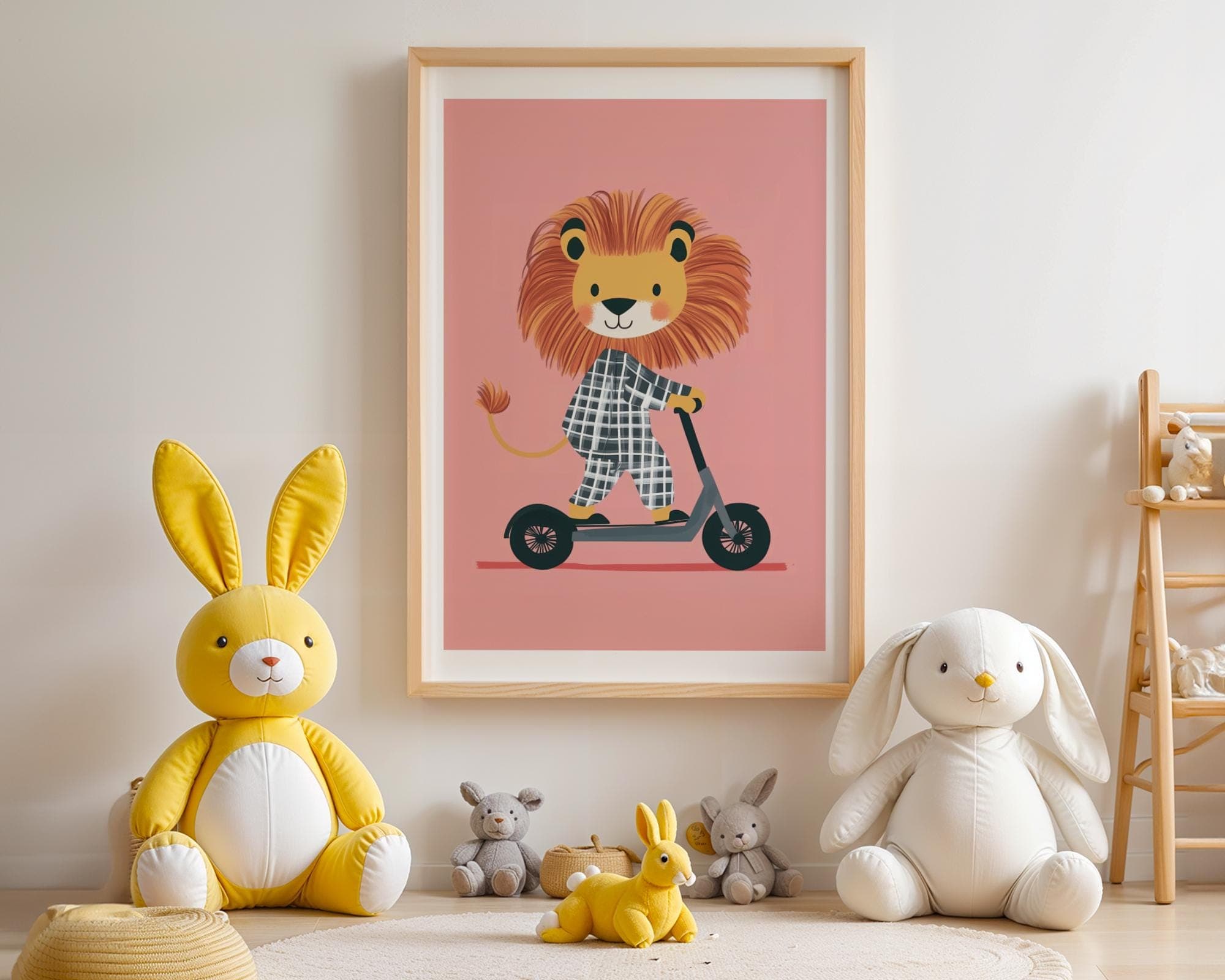 Lion on a Scooter Print, Eclectic Nursery Wall Art, Pink Playroom Boy's Room Prints, Printable Wall Art, Nurserywall Art Playful nursery art - view 7