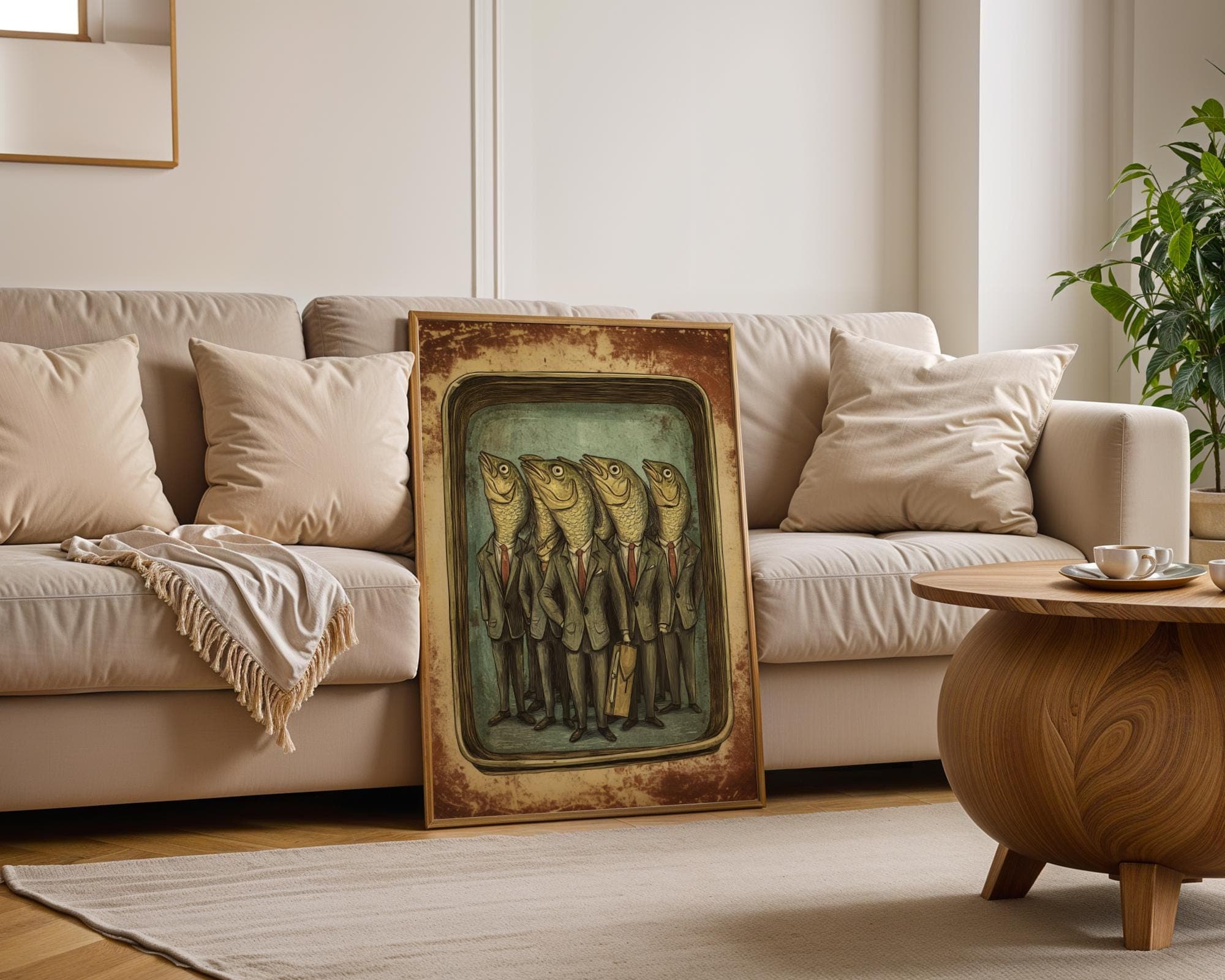 Funny Sardine Painting, Funny Retro Surrealism Wall Print, Dark Humor Wall Decor, Vintage Sardine Print, Digital Download, Sardine Art - view 6