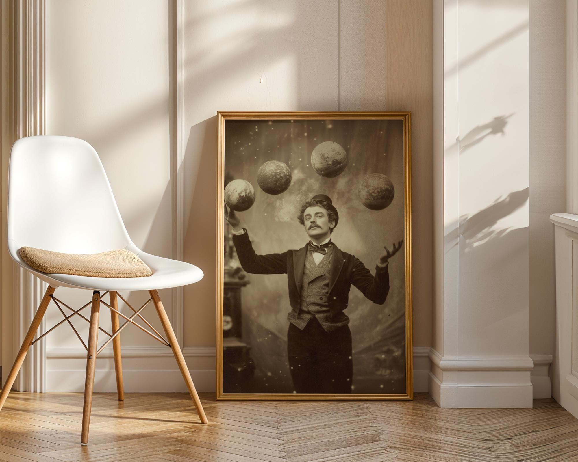 Surreal Victorian Man Wall Art | Planet Juggler Vintage Print, Retro Astral Wall Art, Surreal Celestial Juggler Art, Dark Academia Decor - view 3