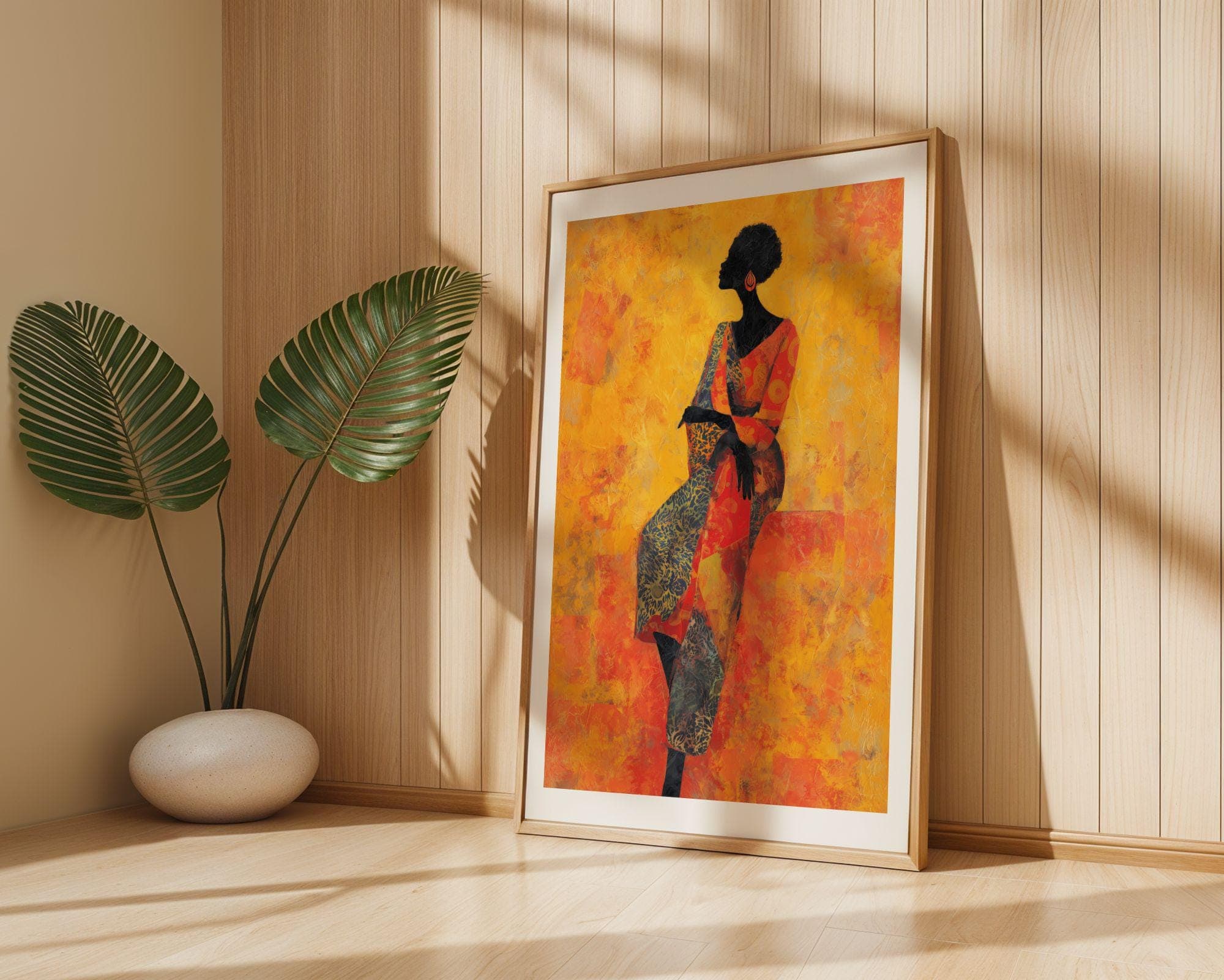Afrocentric Wall Decor, Modern African Woman Art, Abstract African Portrait, Yellow Orange Wall Art, Mustard Yellow Wall Art, Black Woman - view 4