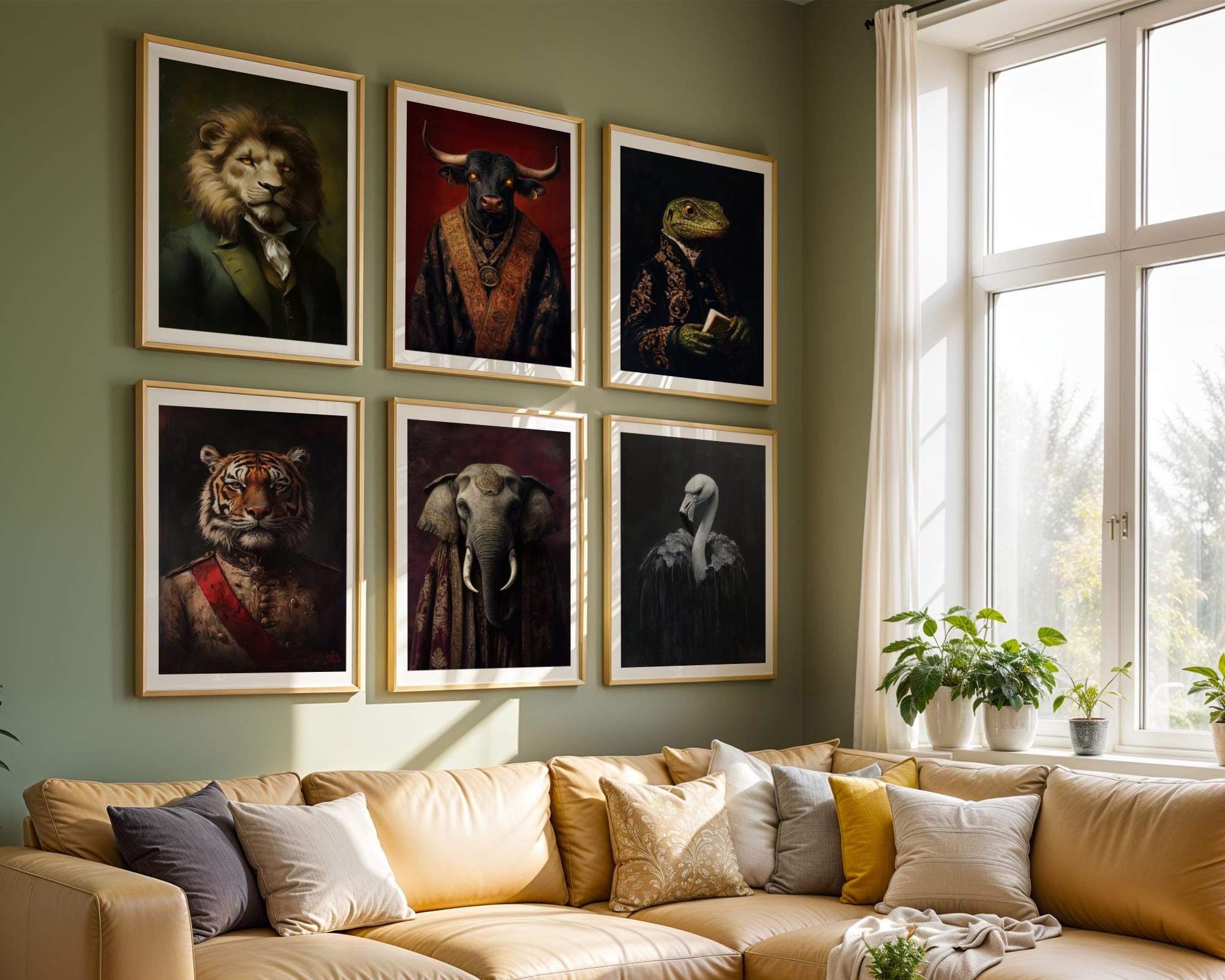 Victorian Animal Portrait Set, Anthropomorphic Animal Gallery Wall Art, Regal Vintage Portrait Set, Funky Fashion Animal Print Set, Digital - view 3