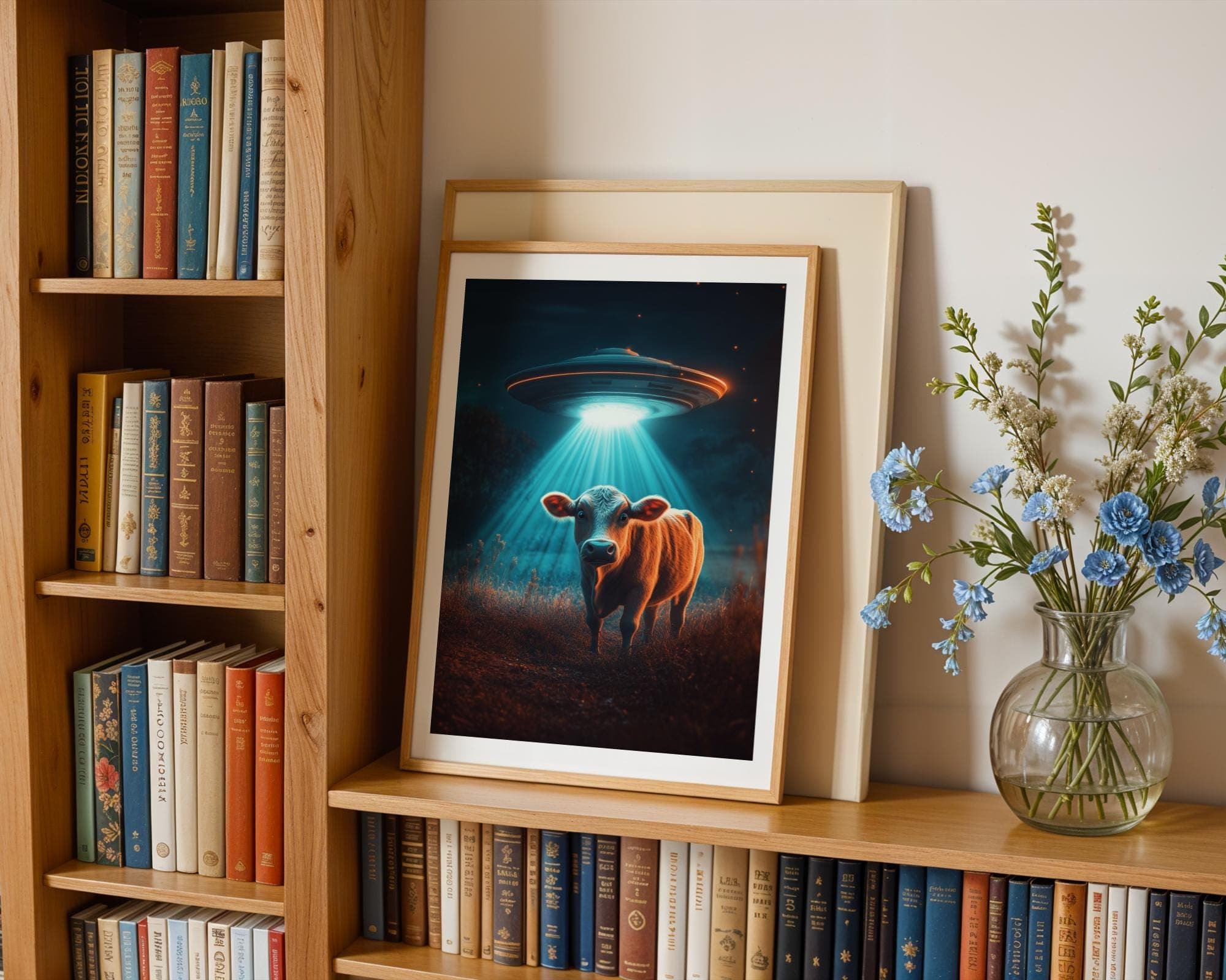 Cow Alien Abduction Art Print, Vintage UFO Print, Digital Download, Funny Wall Decor, Funny Cow Print, Funny Digital Wall Prints, Funny Art - view 4