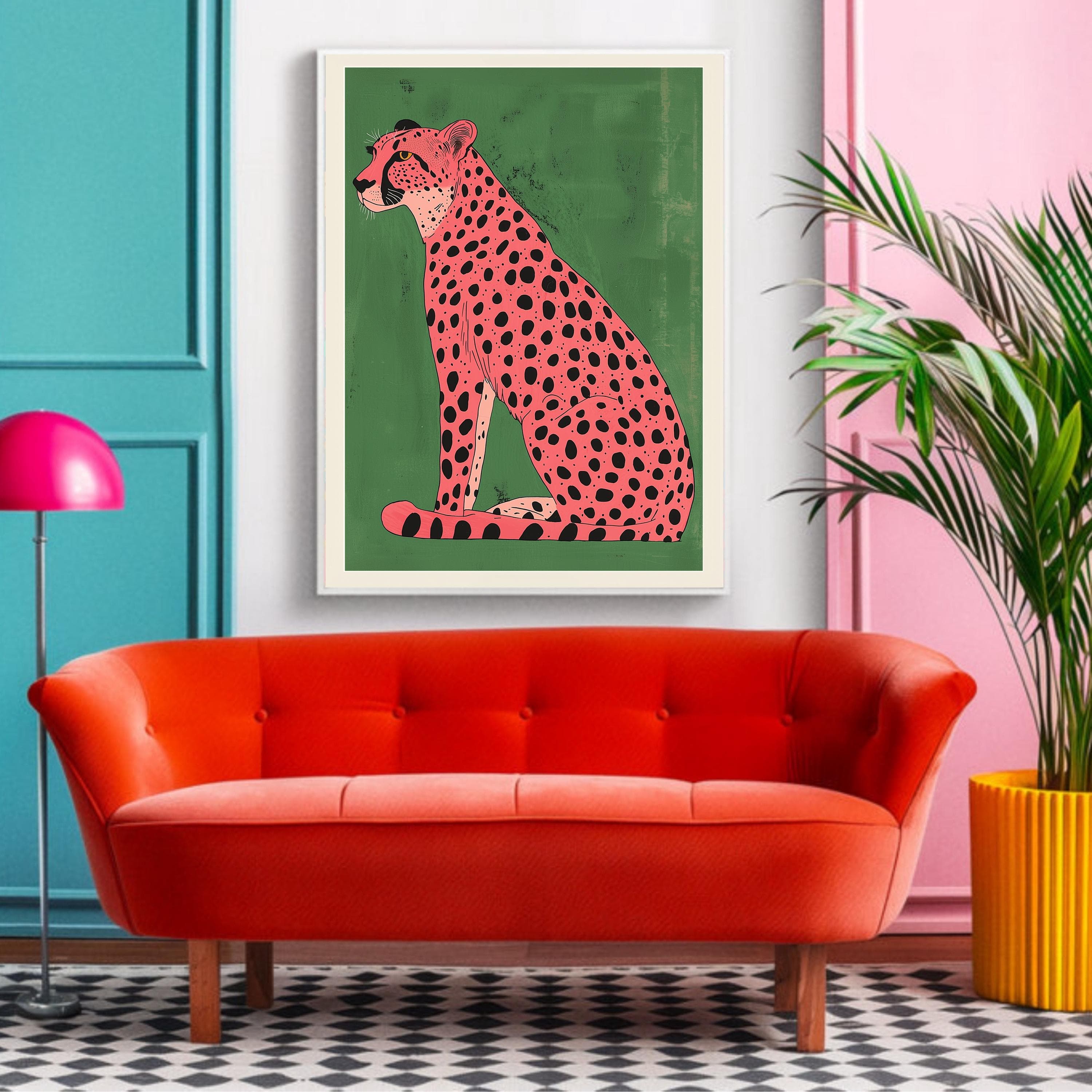 Pink Cheetah Wall Art, Eclectic Animal Wall Decor, Eclectic Animal Wall Art, Eclectic Pink Cheetah Print, Colorful Cheetah Wall Art - view 3