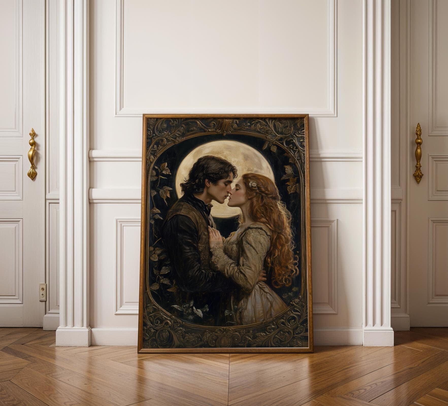 Victorian Digital Painting, Victorian Lovers in Moonlight, Victorian Romance Decor, Romantic Couple Decor, Moonlit Romance Print, Victorian