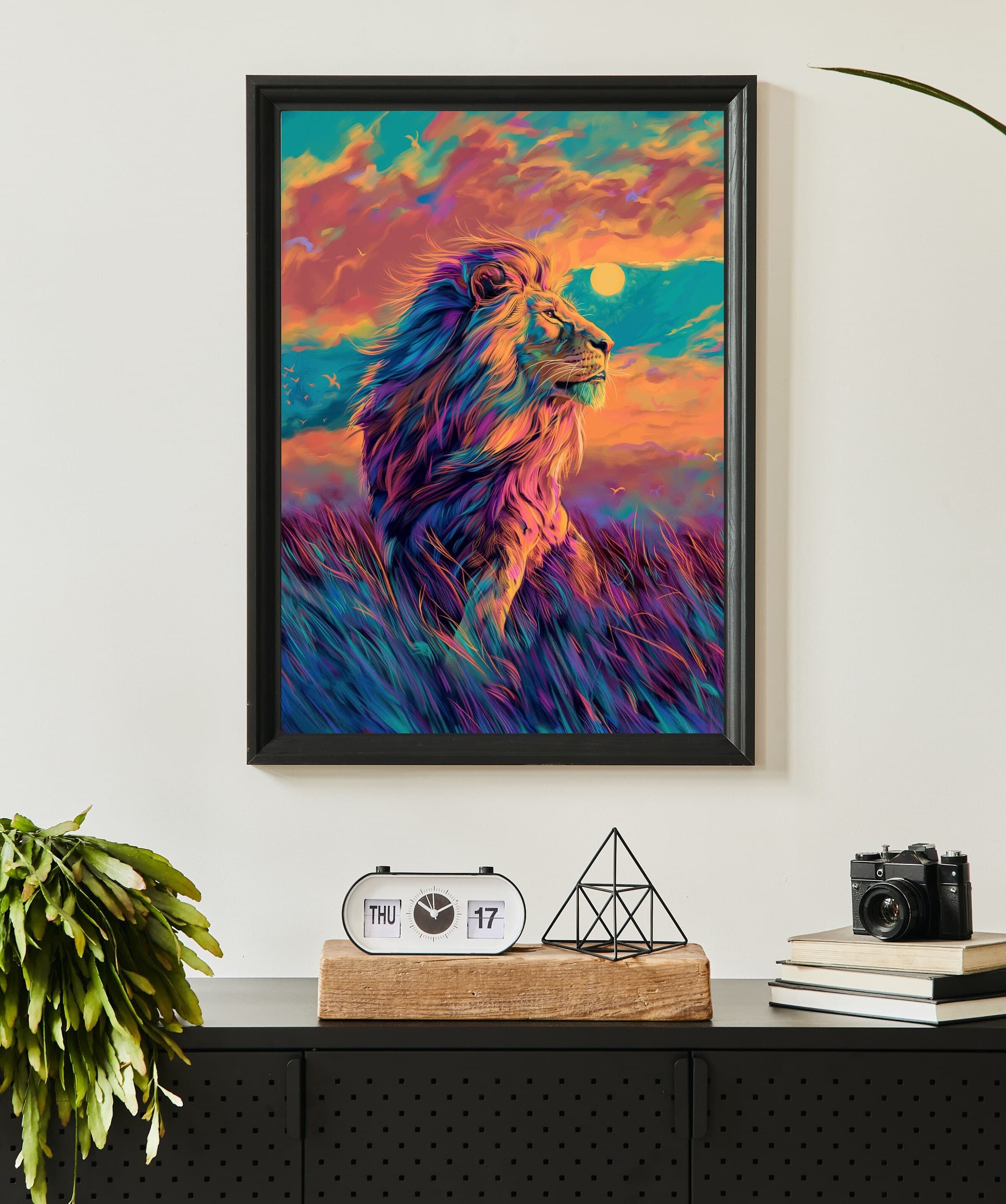 Majestic Lion Sunset Oil Painting Poster, Colorful Animal Poster, Printable Animal Art, Digital Lion Art, Maximalist Lion Poster, Lion Art - view 4