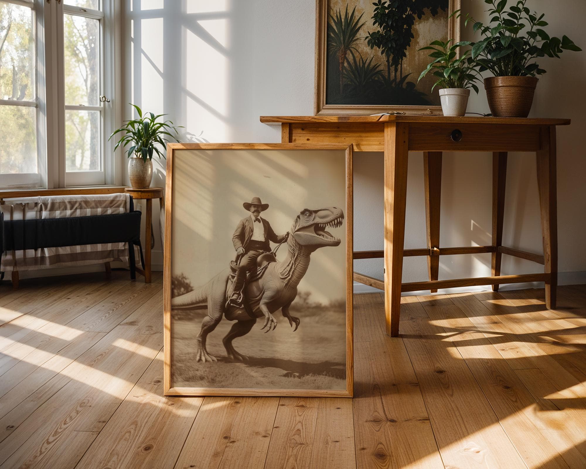 Dinosaur Cowboy, Vintage photography, Art Poster Print, Dark Academia, Gothic Occult Poster, Gothic Home Decor, Retro Western Print, T-rex - view 5