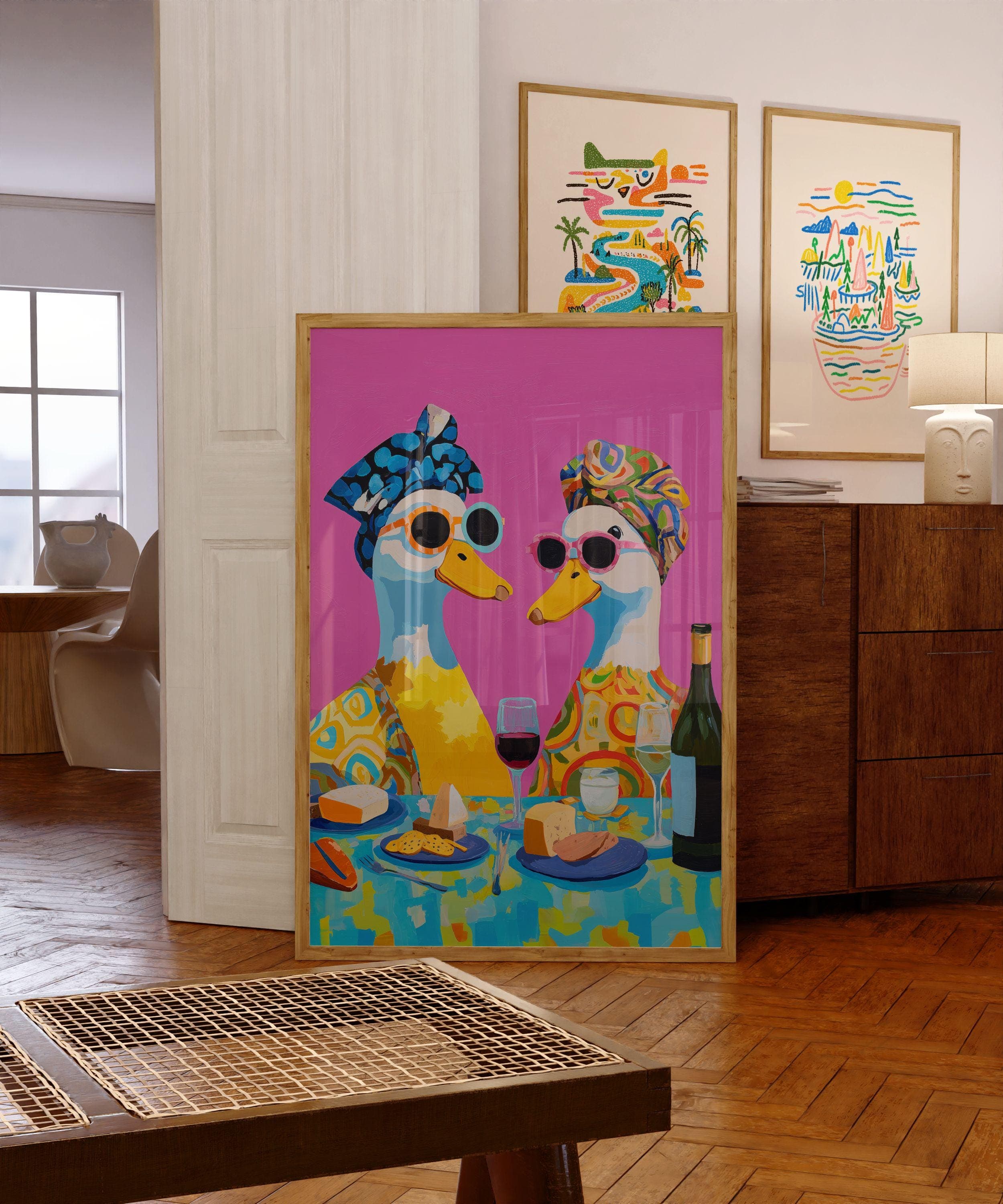 Funny Duck Couple Kitchen Wall Art, Colorful Duck Wine Wall Art, Funny Animal Kitchen Wall Art, Duck Wine Lovers Wall Decor, Quirky Kitchen