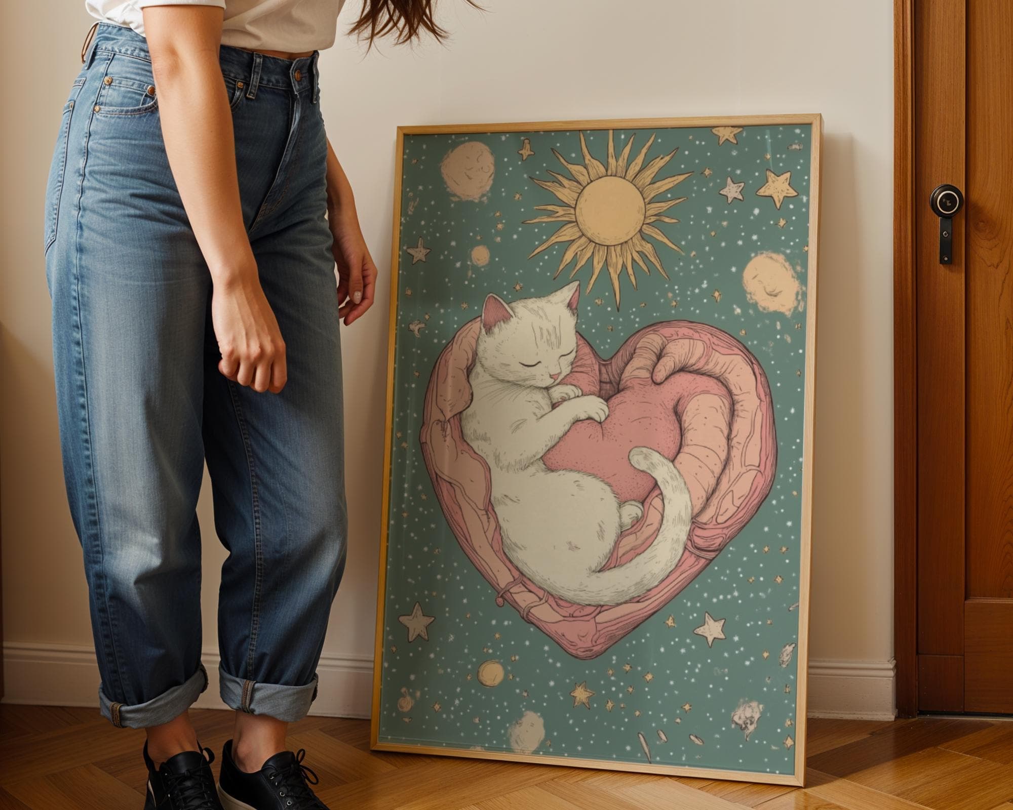 Celestial Cat Poster, Sun, Moon, and Cat Print, Celestial Art Print, Whimsical Starry Illustration, Digital Download, Printable Cat Poster - view 7