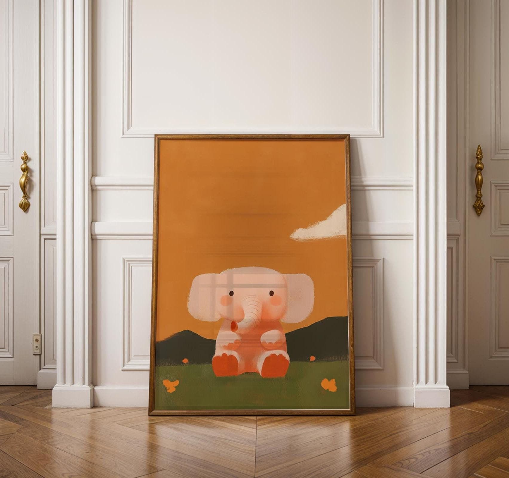 Cute Elephant Baby Room Decor, Elephant Nursery Print, Baby Shower Gift Idea, Orange Elephant Illustration, Nurserywall Art, Orange Nursery