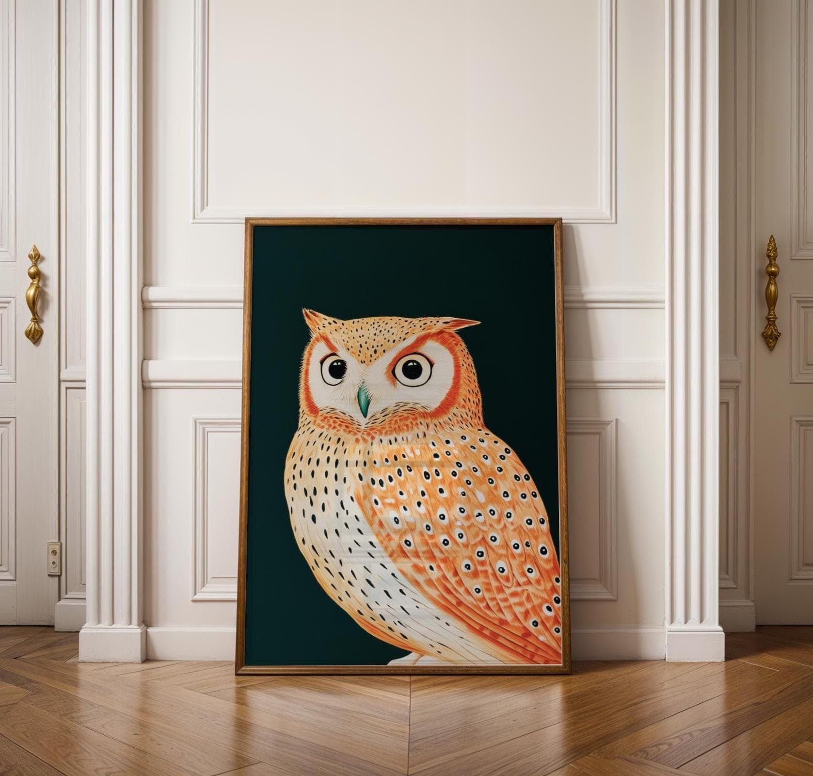 Owl Wall Art Print, Forest Animal Wall Poster, Scandinavian Owl Wall Decor, Orange Owl Art, Scandinavian Wall Poster, Digital Download