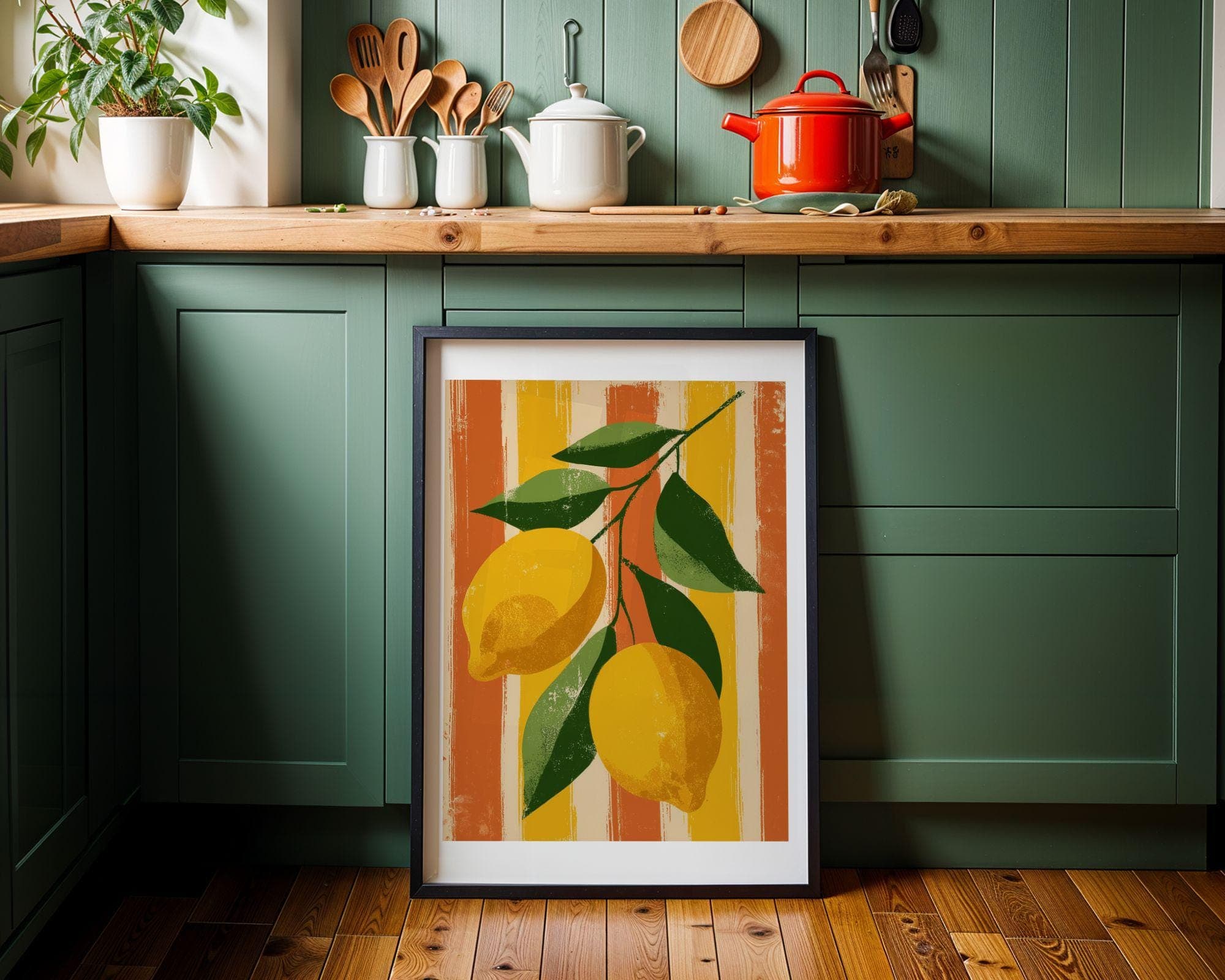 Retro Lemon Wall Art – Vintage Fruit Kitchen Print, Mediterranean Citrus Kitchen Wall Decor, Vintage Fruit Art, Rustic Kitchen Decor - view 5