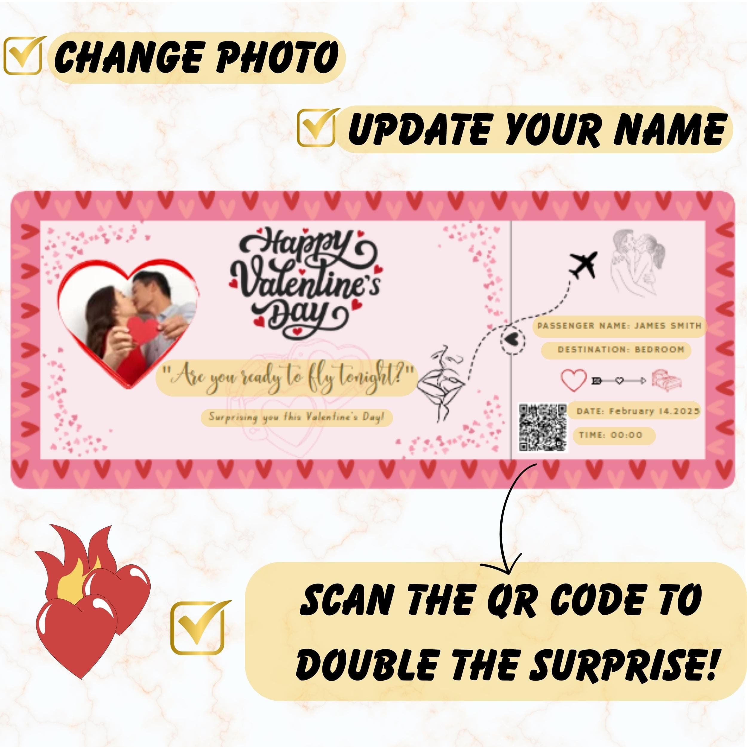 EDITABLE Valentines Day Template, Couple Editable Template, Printable Ticket, Special Days Template, Making Love, Anniversary Template - view 2