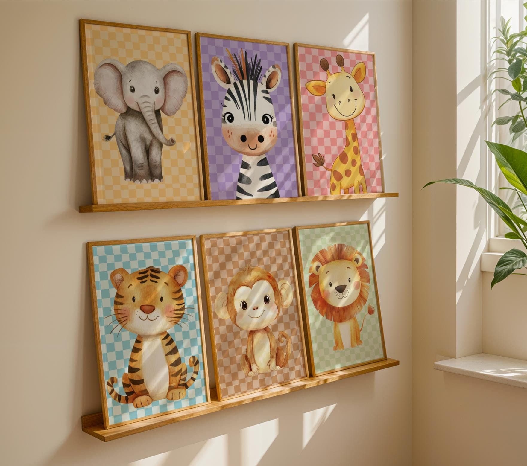 Baby Safari Animal Posters, Colorful Safari Animals Art Set, Perfect Nursery Decor, Elephant, Zebra, Lion & Giraffe, Nurserywall Art