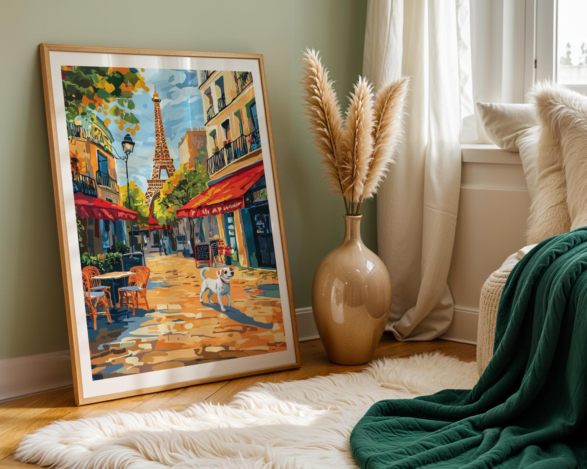 Paris Wall Art, Paris Travel Print, Eiffel Tower and Dog Art, Eiffel Tower Art Print, Colorful Eiffel Tower and Dog Art, Dog Lover Gift - view 5