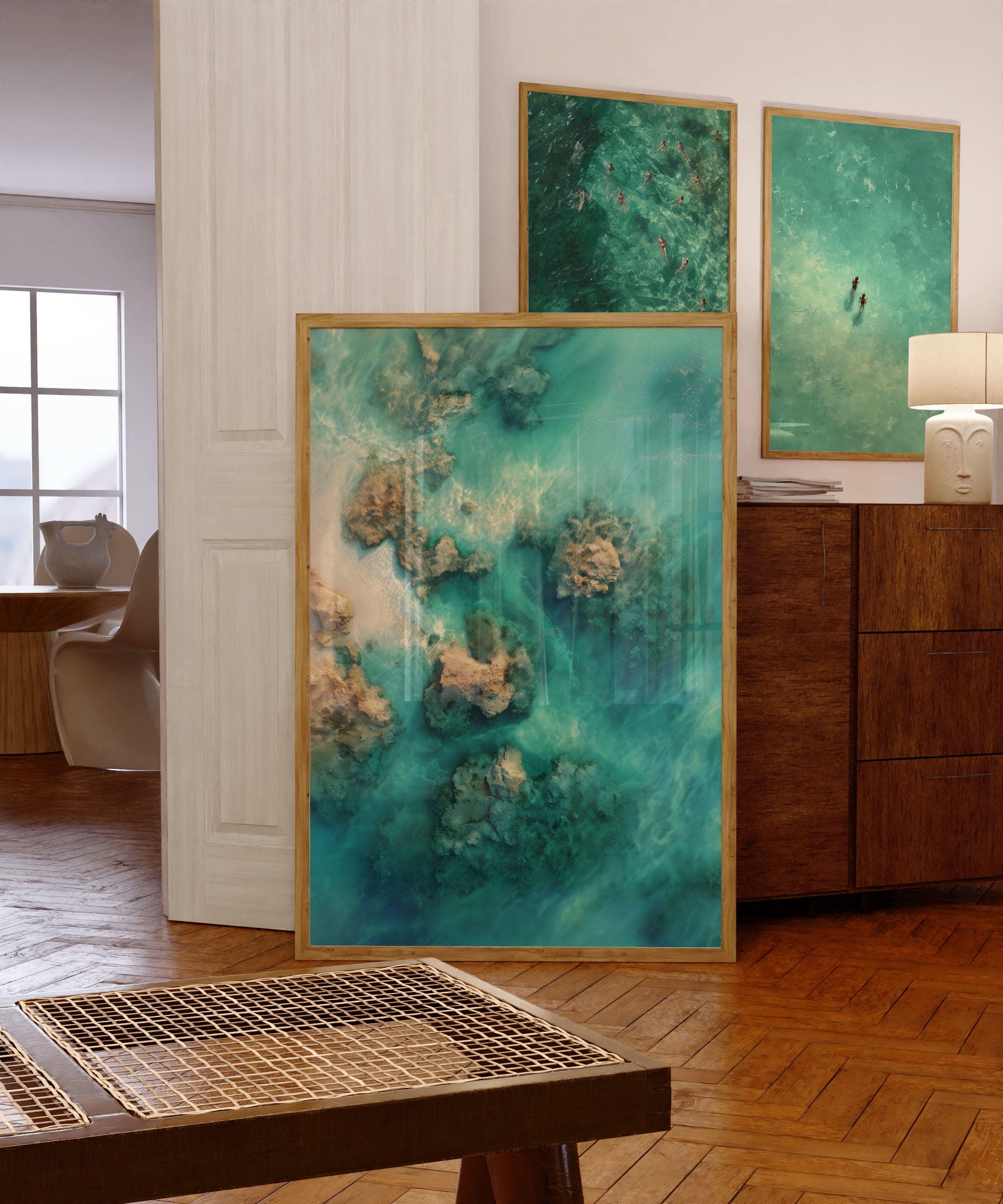 Aerial Ocean Reef Art Print, Turquoise Sea Wall Decor, Emareld Green Background Print, Aerial Ocean Print, Modern Ocean Wall Art, Digital
