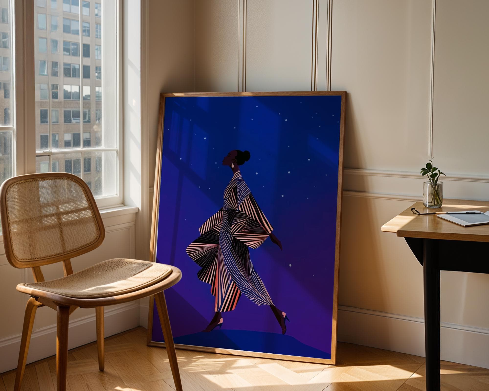 Modern African Woman Wall Art, Contemporary Minimalist Woman Art, Starry Night Fashion Wall Art, Minimalist Silhouette Wall Decor, Ethnic - view 2