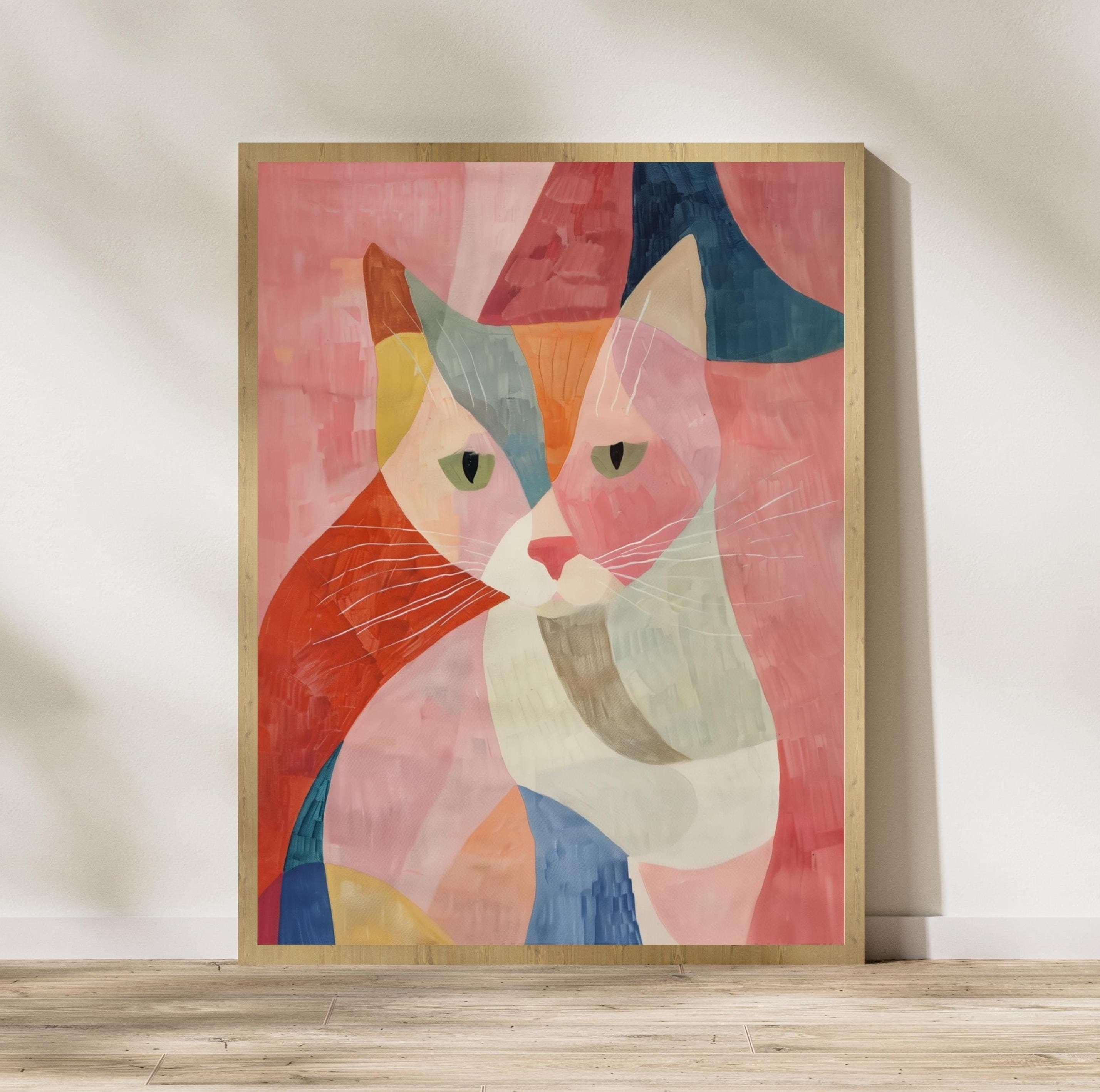 Maximalist Cat Print, Preppy Dorm Decor, Dopamine Decor,Wall Art Trendy, Colorful Animal Print, Aesthetic Apartment Decor, Printable Cat Art