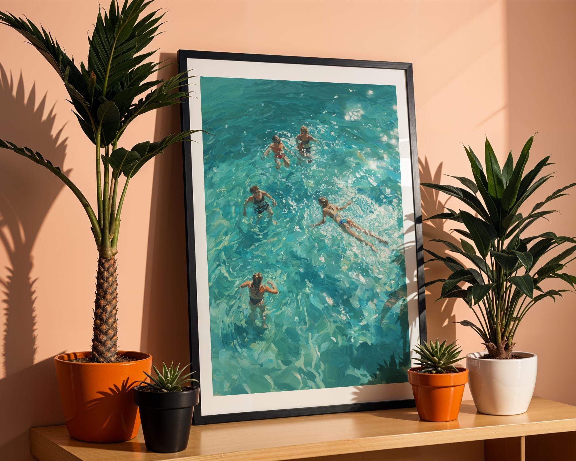Coastal Wall Art, Turquoise Ocean Swimming Painting, Beach House Wall Decor, Ocean Oil Painting, Beach House Wall Decor, Coastal Bathroom - view 7