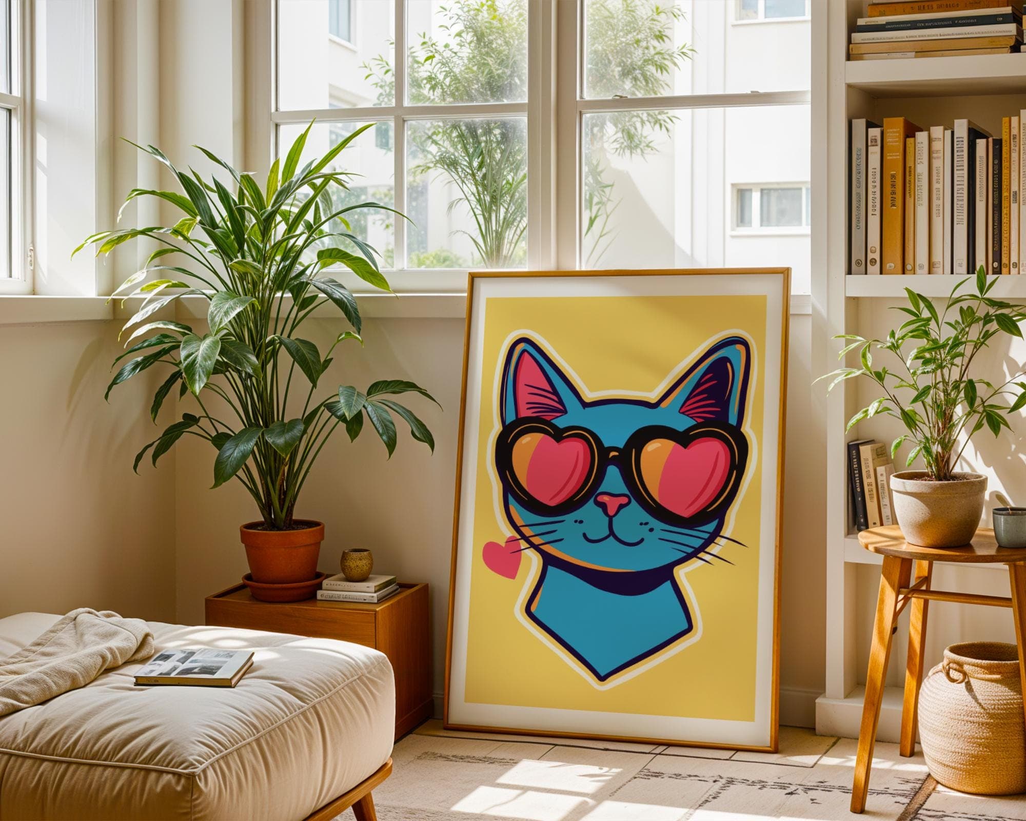 Retro Cat Wall Art, Blue Cat Pop Art, Quirky Cat Poster, Retro Aesthetic Wall Decor, Funky Retro Cat Poster, Digital Download, Quirky Art - view 6