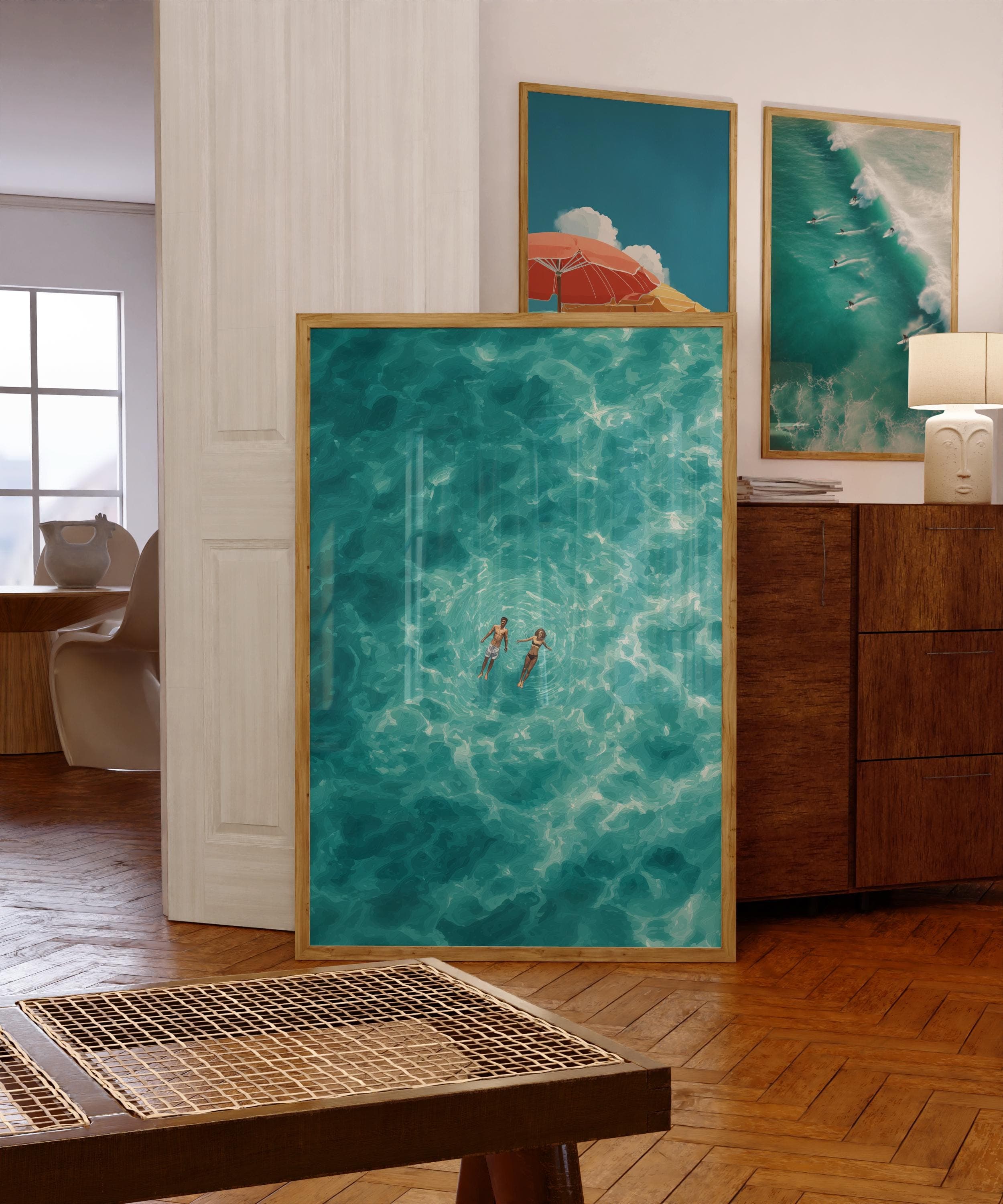 Ocean Couple Wall Art, Tropical Beach Poster, Digital Download, Turquoise Sea Wall Decor, Summer Love Print, Seaside Wall Art Print