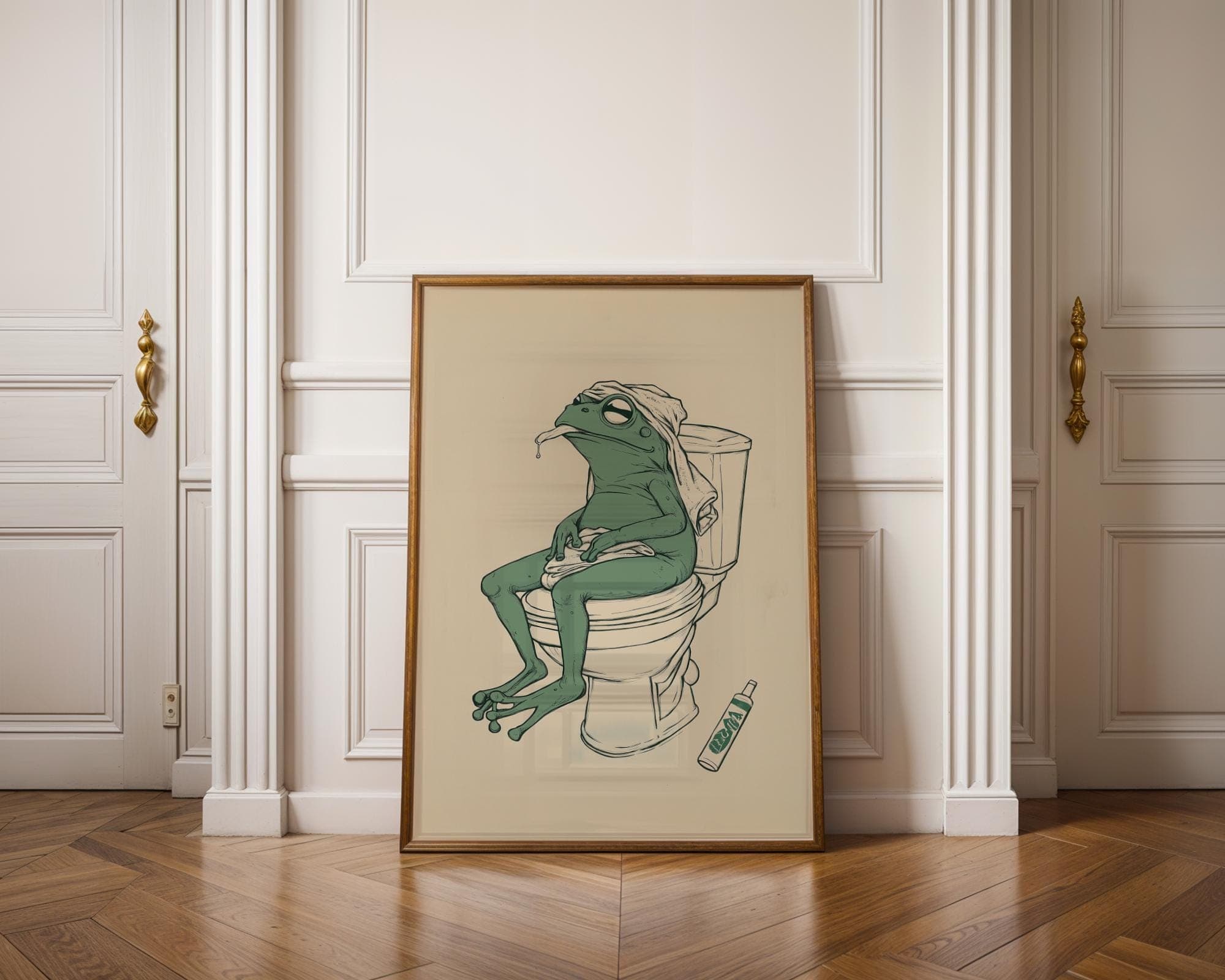 Frog on Toilet Green Art Print, Retro Frog Poster, Vintage Print, Funny Bathroom Art, Digital Download, Frog Art Print, Toilet Art Print