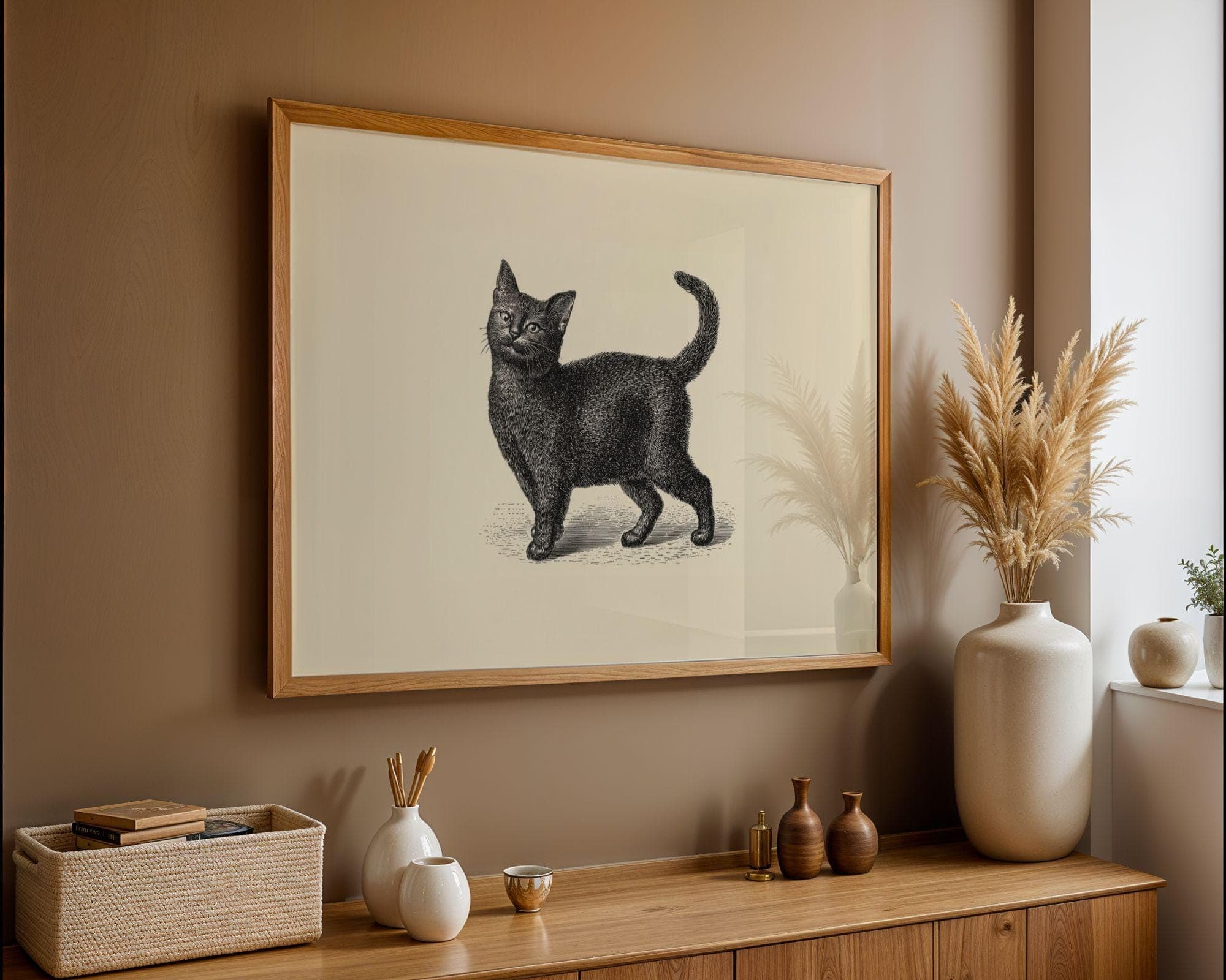 Black Cat Vintage Print, Neutral Home Decor, Beige Poster, Cat Lover Gift, Classic Cat Wall Poster, Classic Animal Art Poster, Digital Art - view 6