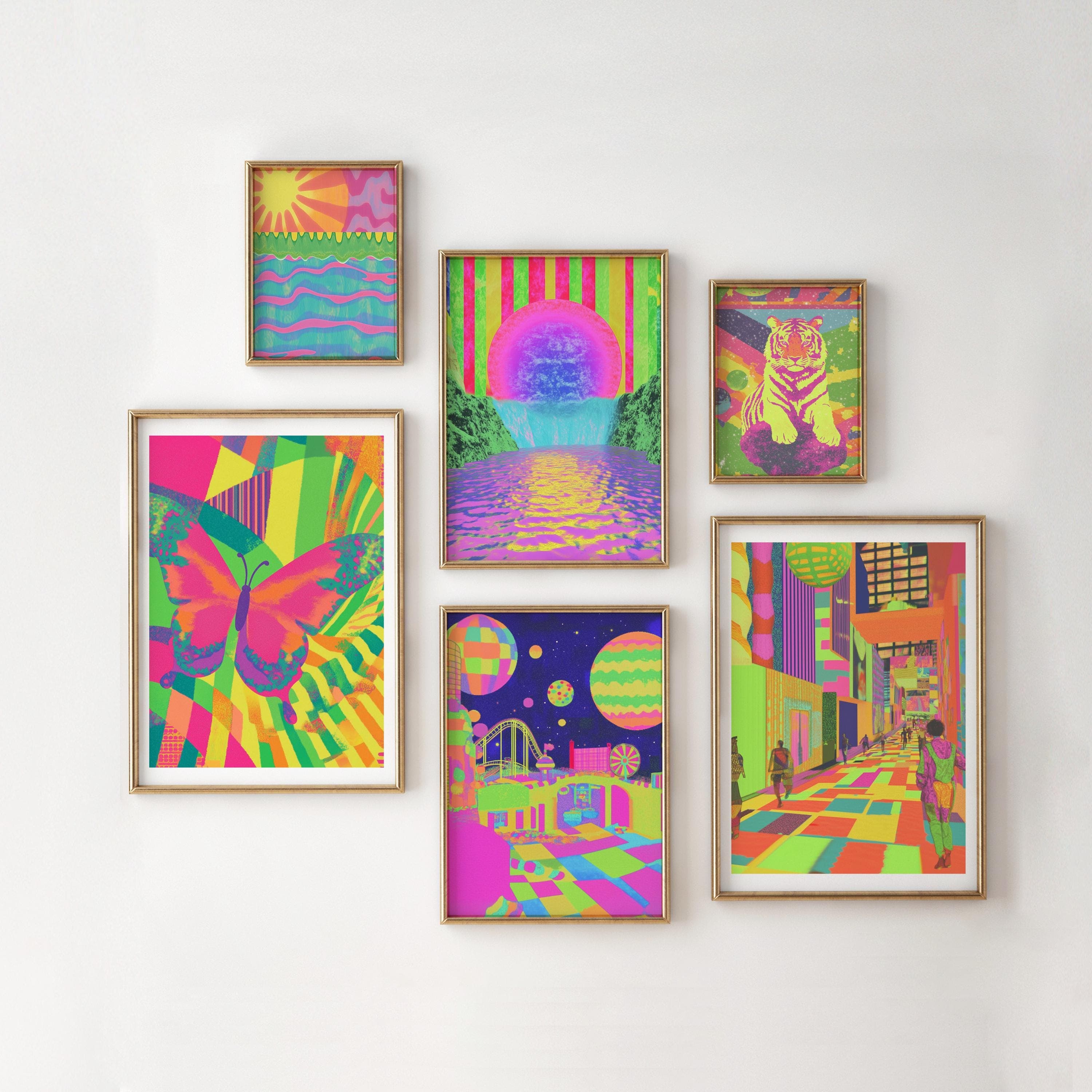Colorful Dopamine Decor Set, Retro Dopamine Aesthetic Poster Set, Eclectic Color Pop Prints, Neon Wall Art Bundle, Digital Download