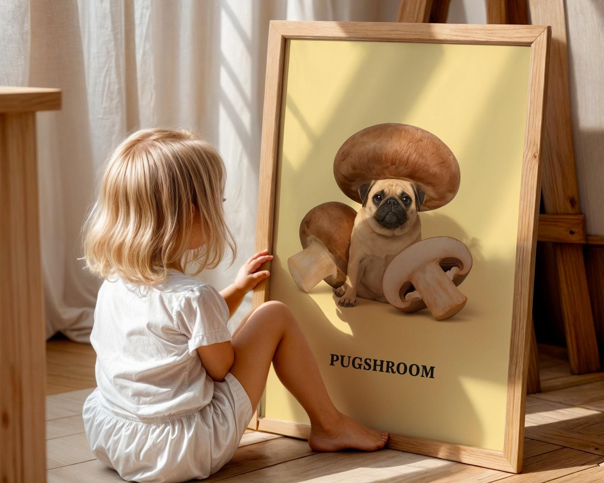 Funny Pug Wall Art Mushroom Hat Dog Print Whimsical Animal Poster, Funny Wall Art for Bathroom, Pug Wall Decor, Whimsical Dog Poster - view 3