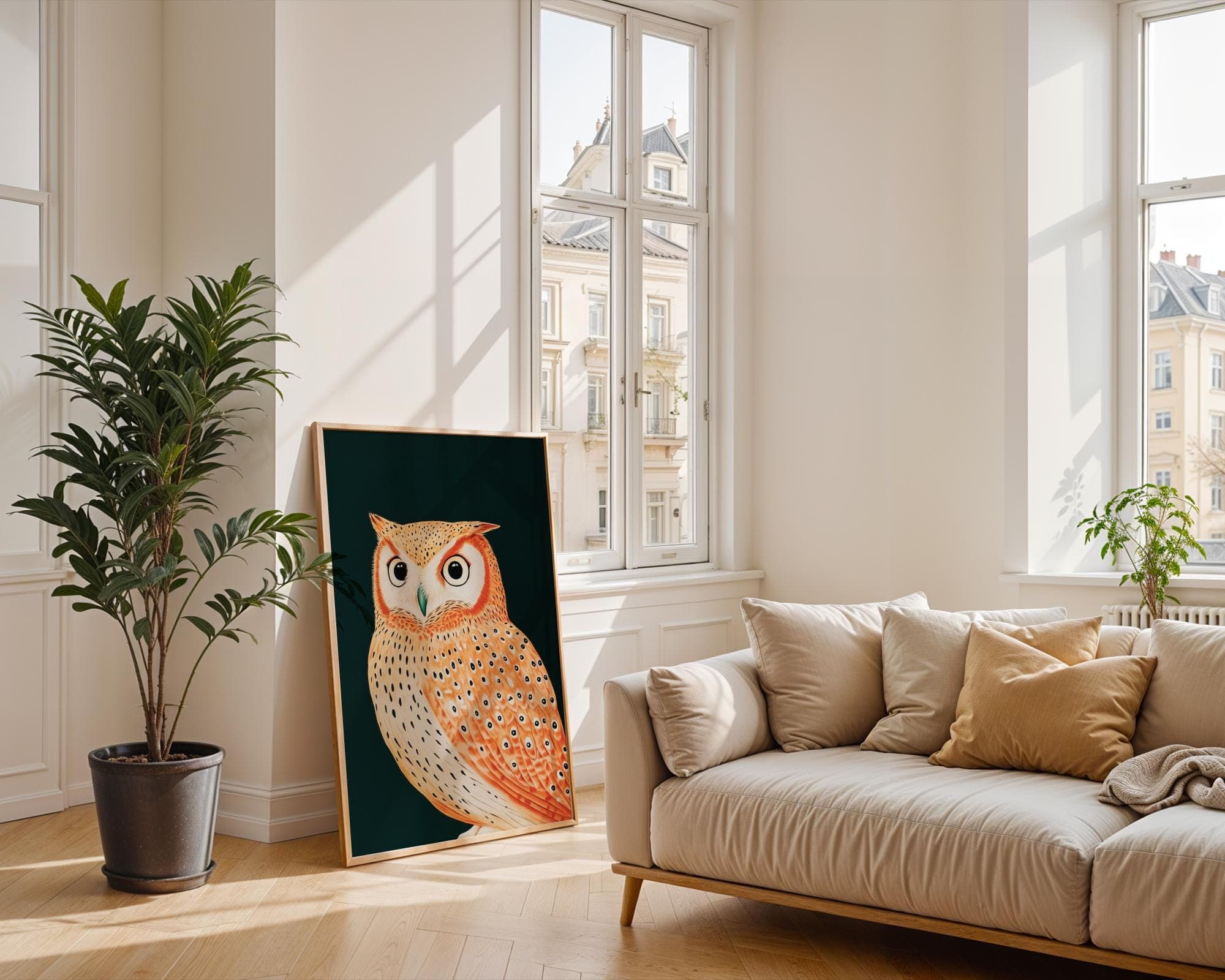 Owl Wall Art Print, Forest Animal Wall Poster, Scandinavian Owl Wall Decor, Orange Owl Art, Scandinavian Wall Poster, Digital Download - view 4
