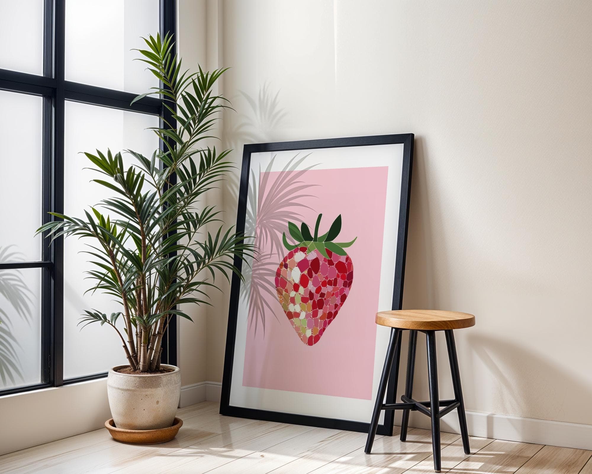 Pink Disco Strawberries Art Print | Wall Art Poster | Pink Kitchen Decor, Preppy | Trendy | Kitchen Decor | Digital PRINTABLE, UNFRAMED Art - view 2