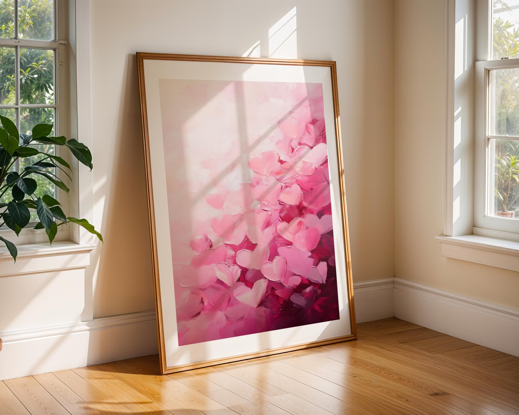 Romantic Abstract Heart Painting, Pink Heart Wall Art, Romantic Love Hearts Art, Love Wall Decor for Bedroom, Digital Heart Wall Decor - view 2