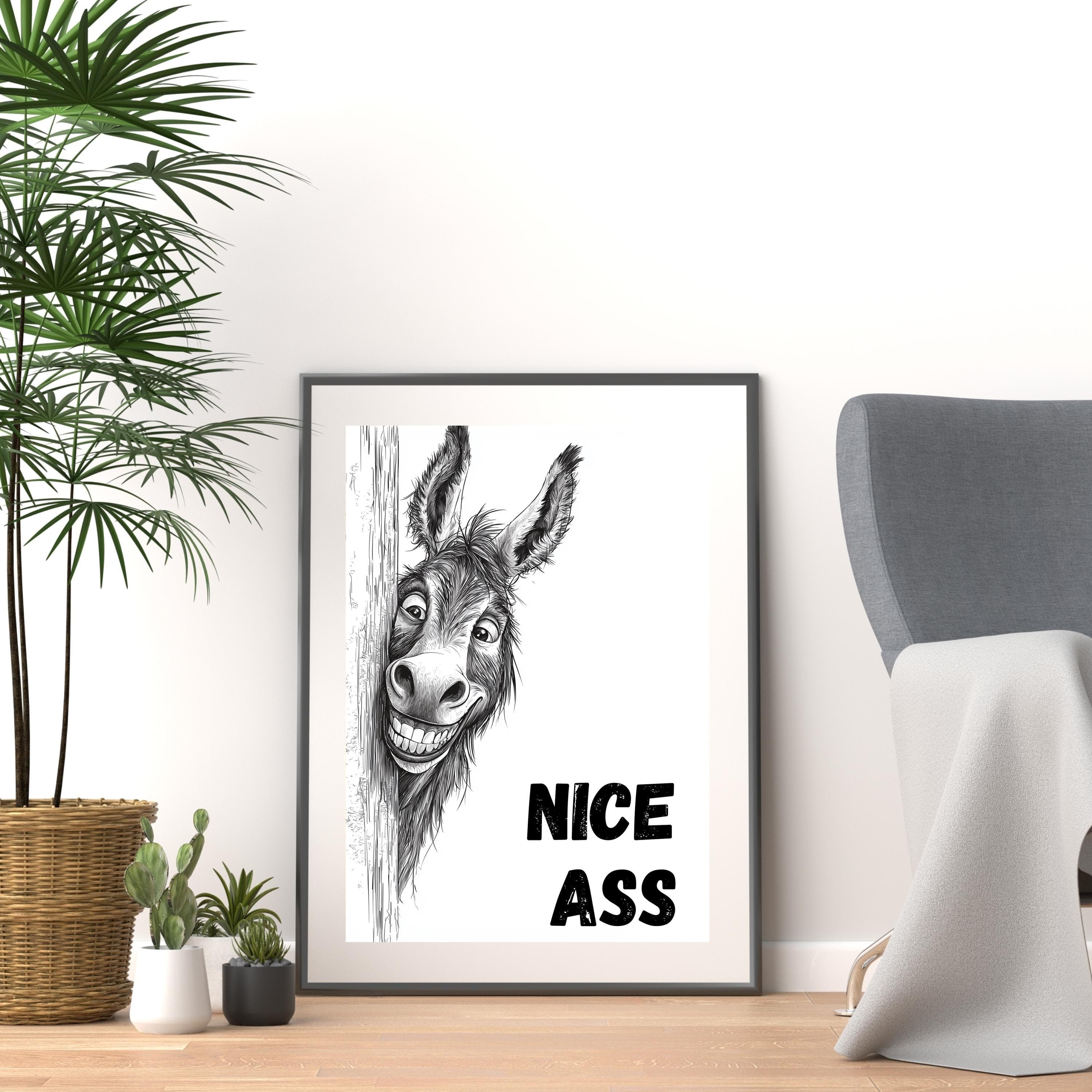 Donkey Nice Ass Bathroom Poster, Bathroom Funny Decor, Funny Toilet Print, Bathroom Wall Decor, Donkey Funny toilet Printable, Nice Ass Art - view 2